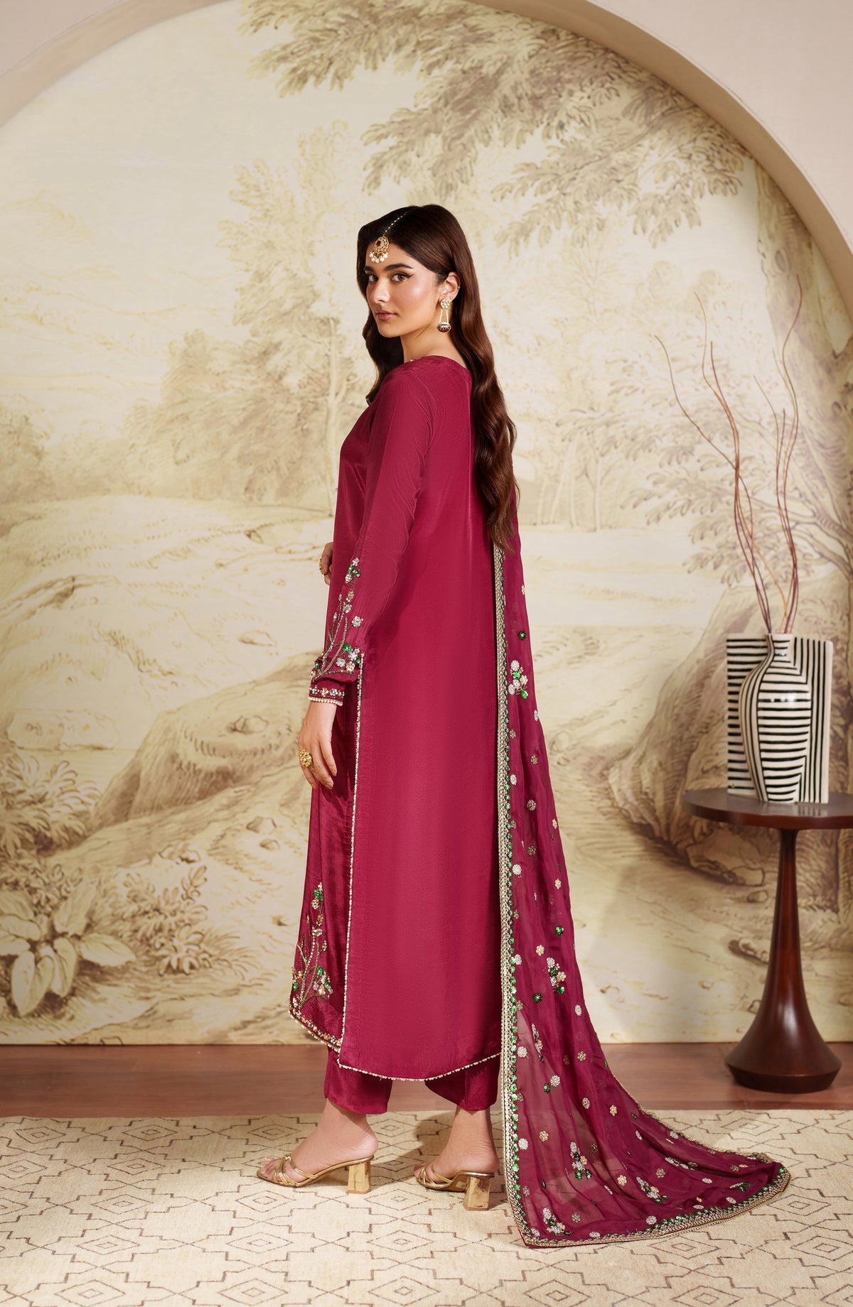 Saheera by Zarif Embroidered Tussel Silk Unstitched 3 Piece Suit - ZRF-ZHE-02 SHAMMA - ZRF25SRA - Pink - Luxury Collection