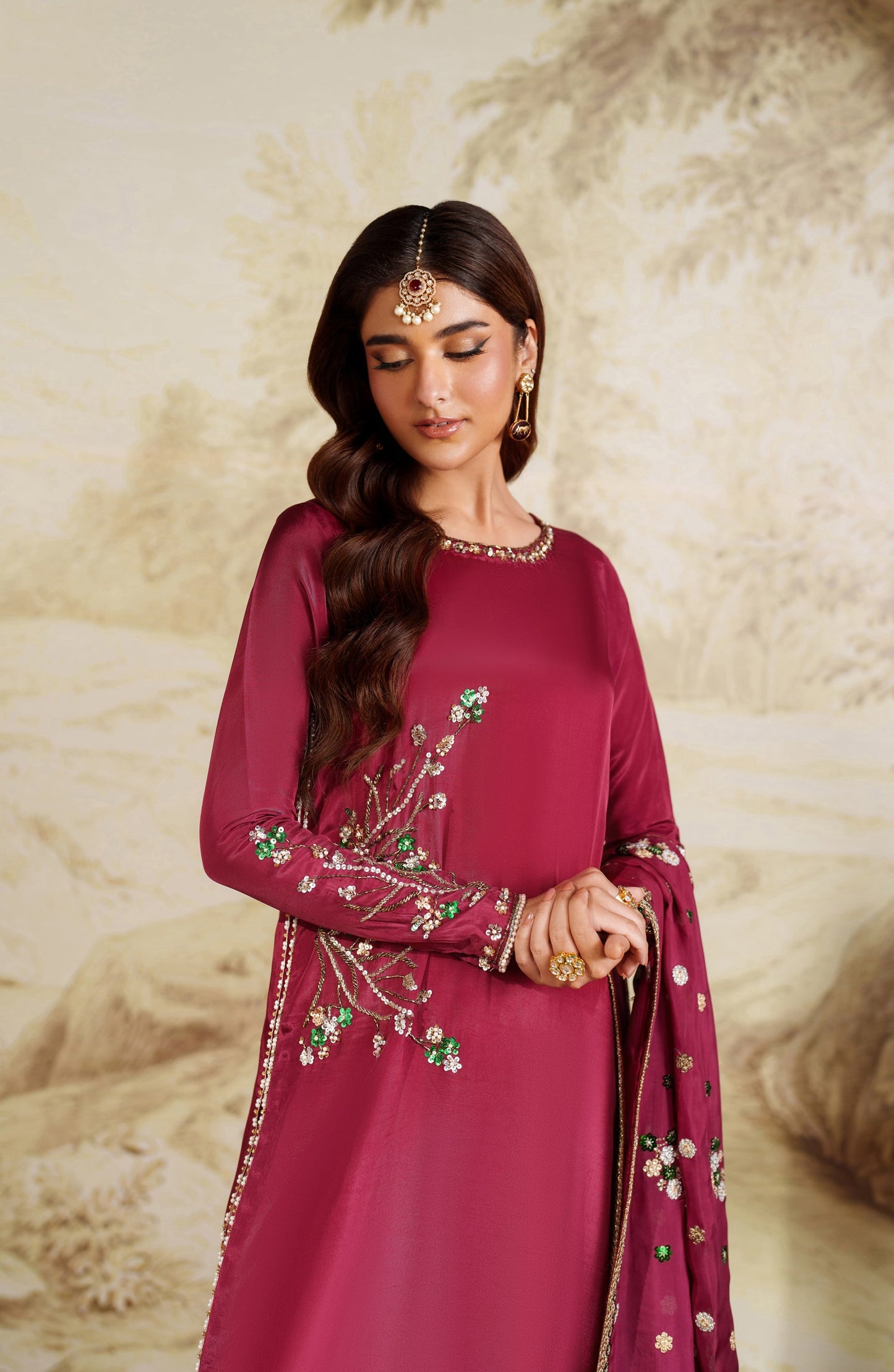 Saheera by Zarif Embroidered Tussel Silk Unstitched 3 Piece Suit - ZRF-ZHE-02 SHAMMA - ZRF25SRA - Pink - Luxury Collection