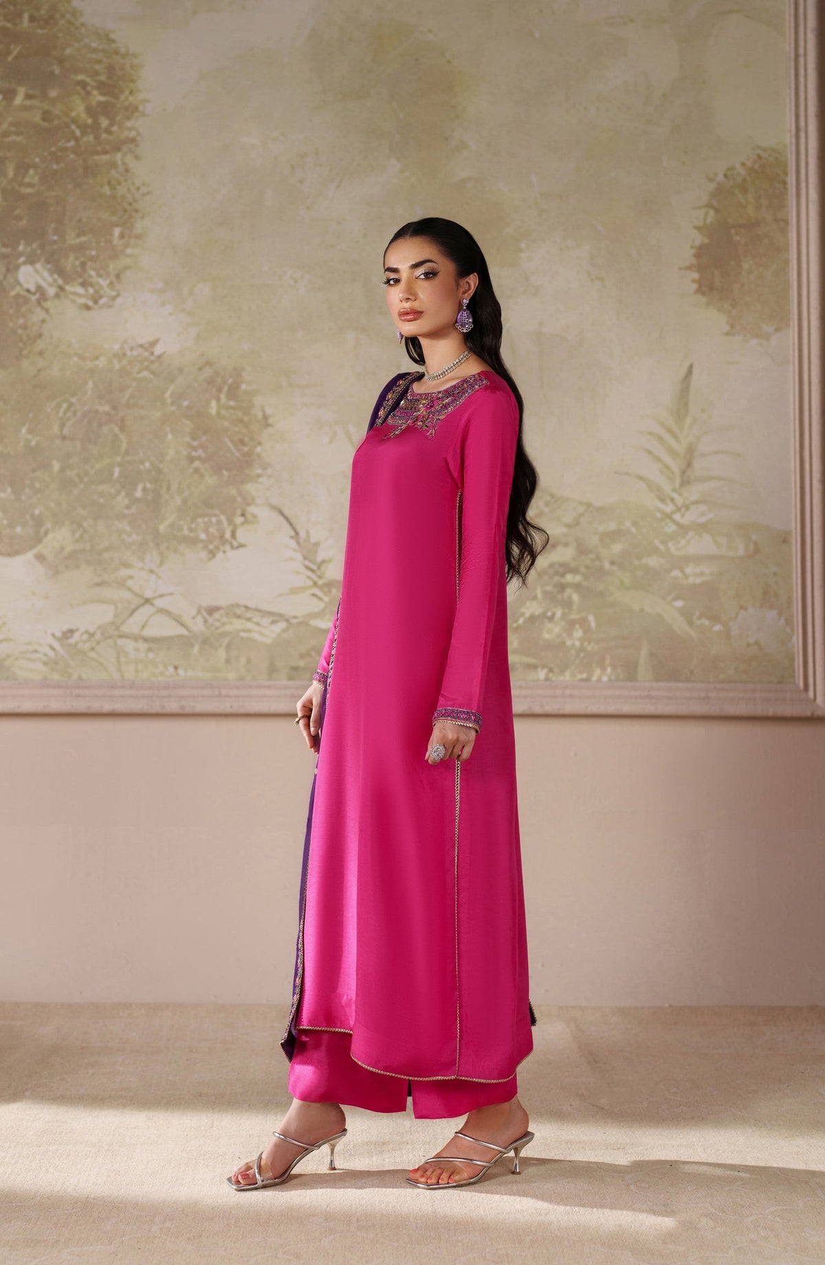 Saheera by Zarif Embroidered Tussel Silk Unstitched 3 Piece Suit - ZRF-ZHE-04 HANEERA - ZRF25SRA - Pink - Luxury Collection