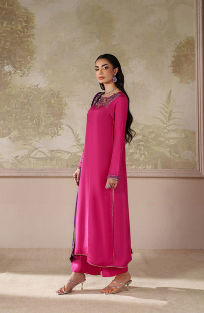 Saheera by Zarif Embroidered Tussel Silk Unstitched 3 Piece Suit - ZRF-ZHE-04 HANEERA - ZRF25SRA - Pink - Luxury Collection