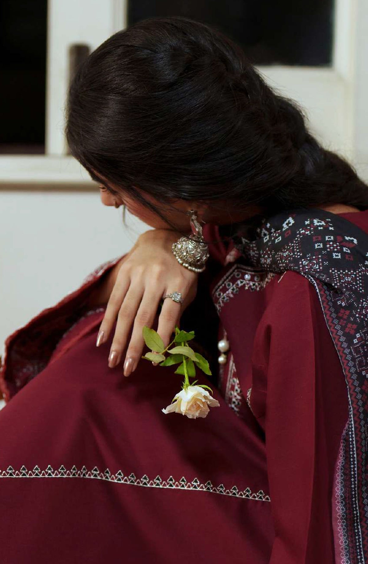 Sakoon by Casual Lite Embroidered Cotton Lawn Stitched 3 Piece Suit - Outfit-07 The Maroon - CL26SKN - Summer Collection