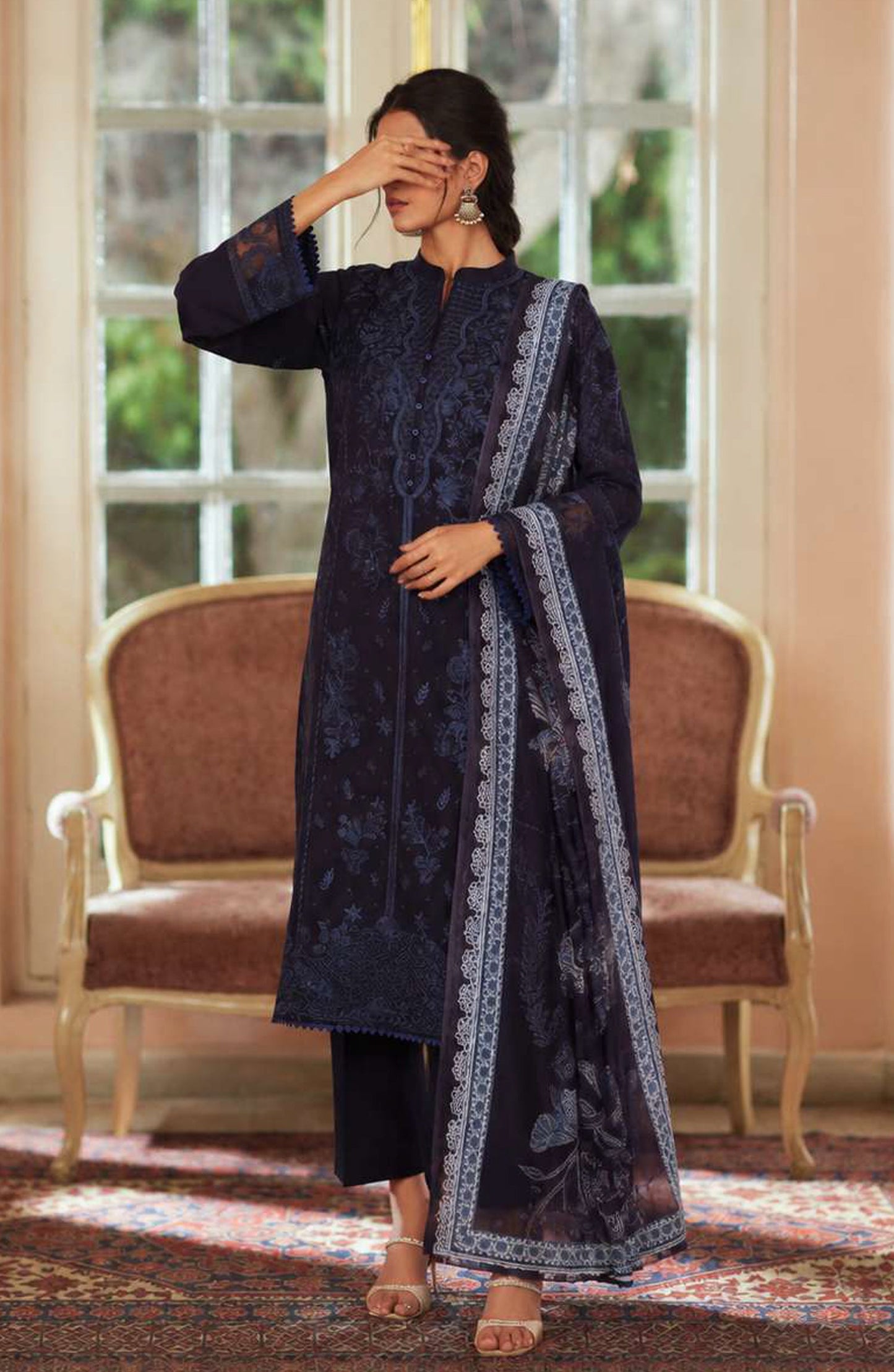 Sakoon by Casual Lite Embroidered Cotton Lawn Stitched 3 Piece Suit - Outfit-06 The Blue - CL26SKN - Summer Collection