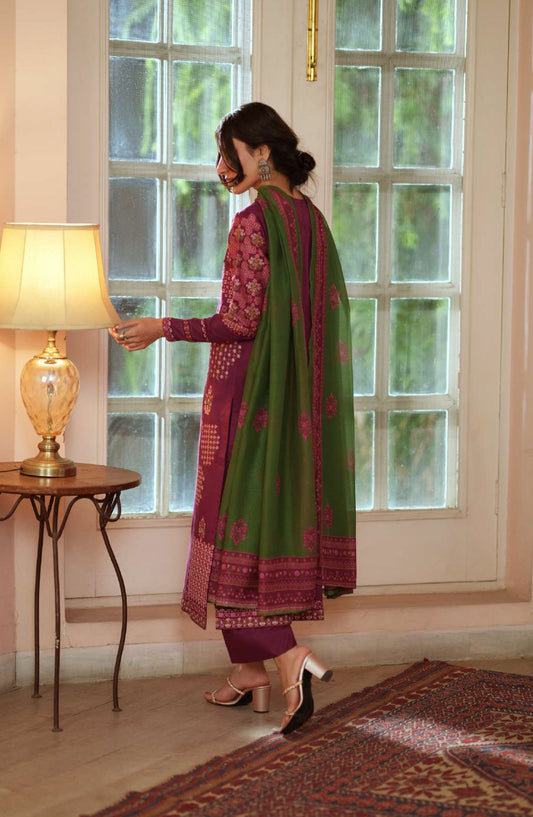 Sakoon by Casual Lite Embroidered Cotton Lawn Stitched 3 Piece Suit - Outfit-05 The Magenta - CL26SKN - Summer Collection