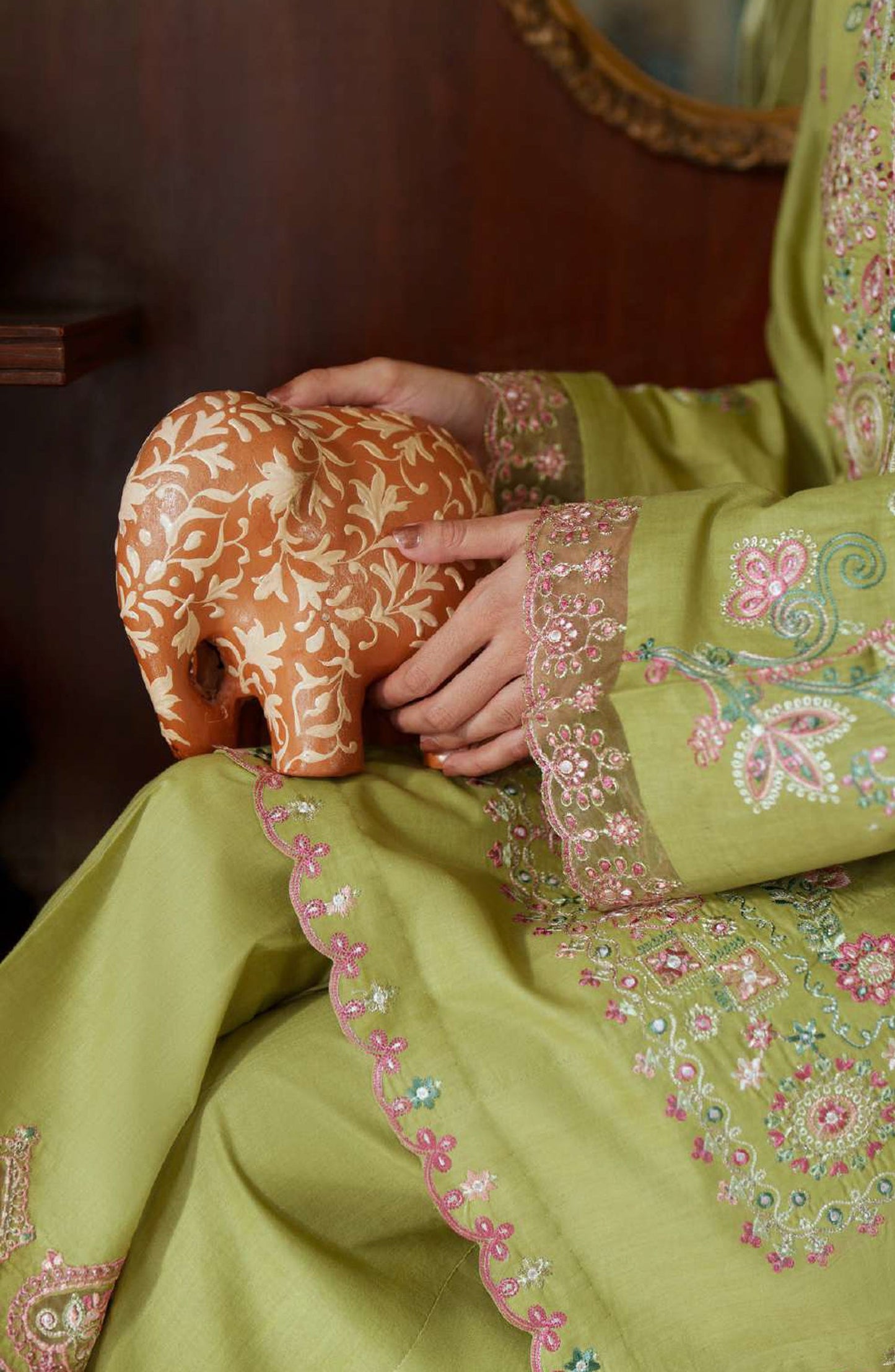 Sakoon by Casual Lite Embroidered Cotton Lawn Stitched 3 Piece Suit - Outfit-02 The Olive Green - CL26SKN - Summer Collection