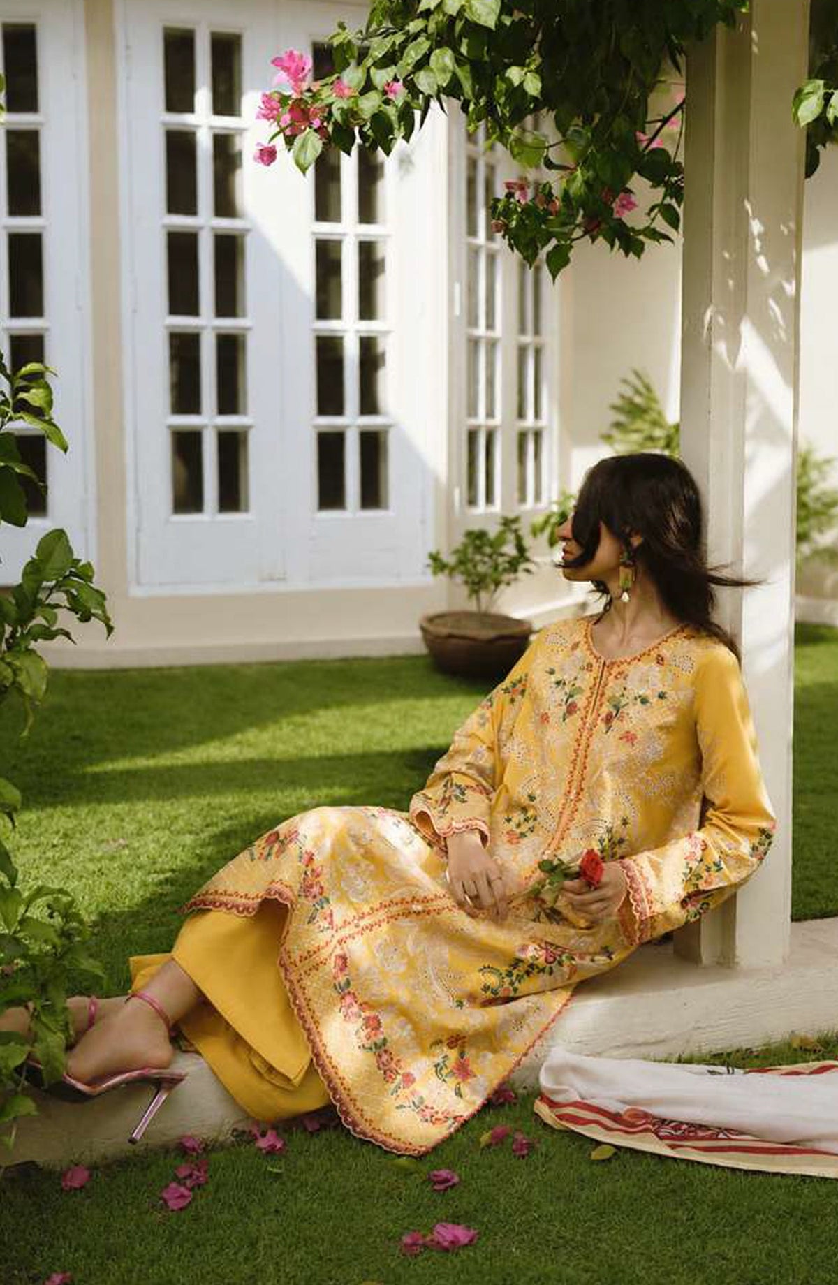 Sakoon by Casual Lite Embroidered Cotton Lawn Stitched 3 Piece Suit - Outfit-01 The Yellow - CL26SKN - Summer Collection