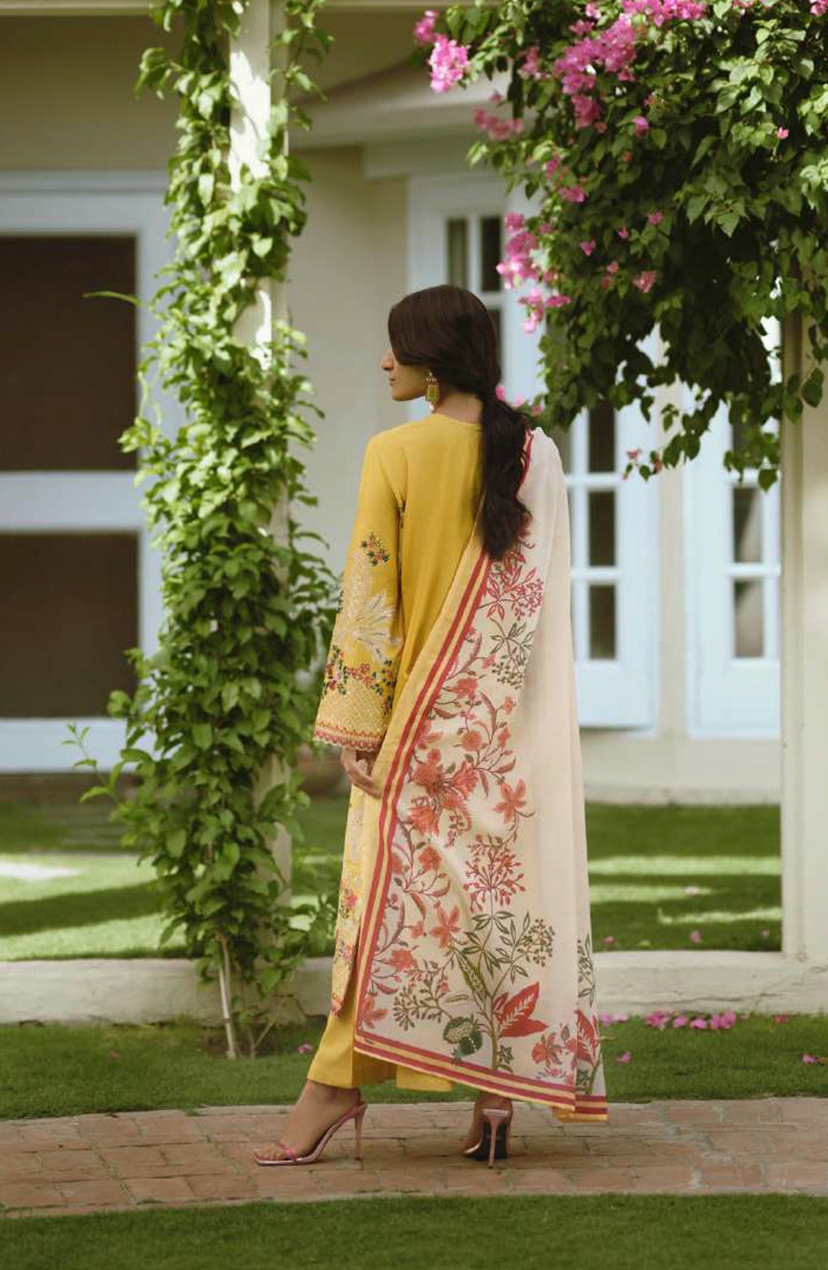 Sakoon by Casual Lite Embroidered Cotton Lawn Stitched 3 Piece Suit - Outfit-01 The Yellow - CL26SKN - Summer Collection
