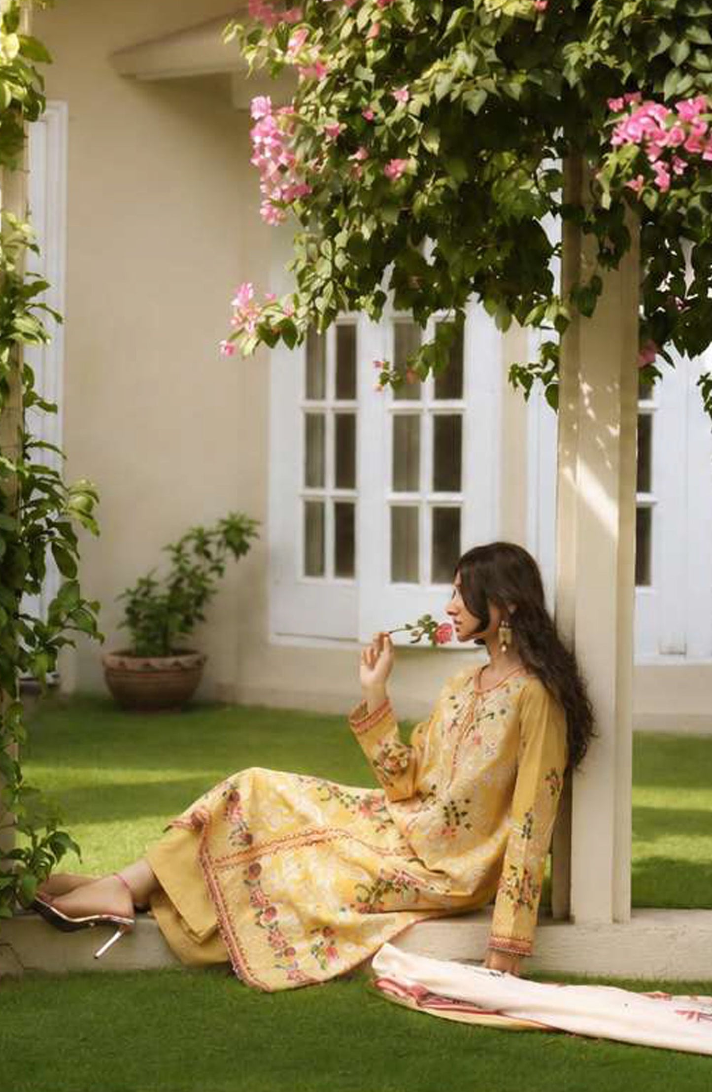 Sakoon by Casual Lite Embroidered Cotton Lawn Stitched 3 Piece Suit - Outfit-01 The Yellow - CL26SKN - Summer Collection