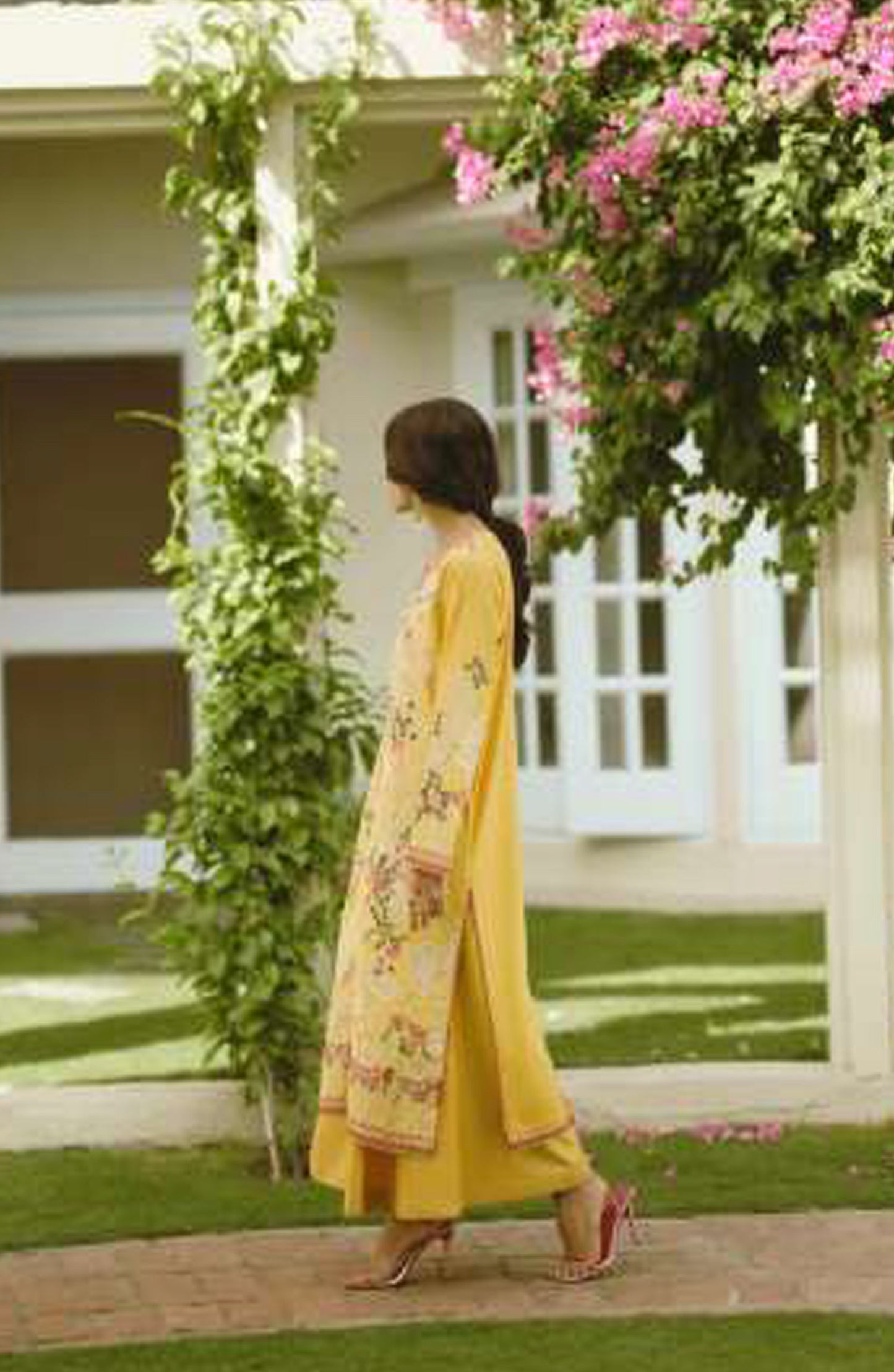 Sakoon by Casual Lite Embroidered Cotton Lawn Stitched 3 Piece Suit - Outfit-01 The Yellow - CL26SKN - Summer Collection