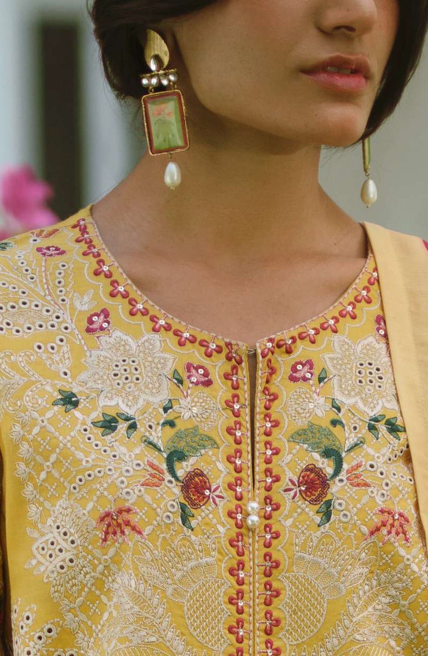 Sakoon by Casual Lite Embroidered Cotton Lawn Stitched 3 Piece Suit - Outfit-01 The Yellow - CL26SKN - Summer Collection