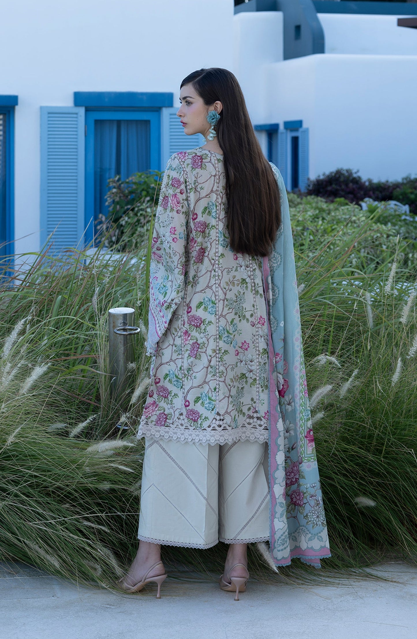 Santorini by Elaf Premium Digital Printed Lawn Unstitched 3 Piece Suit - EPN-8B FAIRYTALE - EL26SNT - Sky Blue - Summer Collection