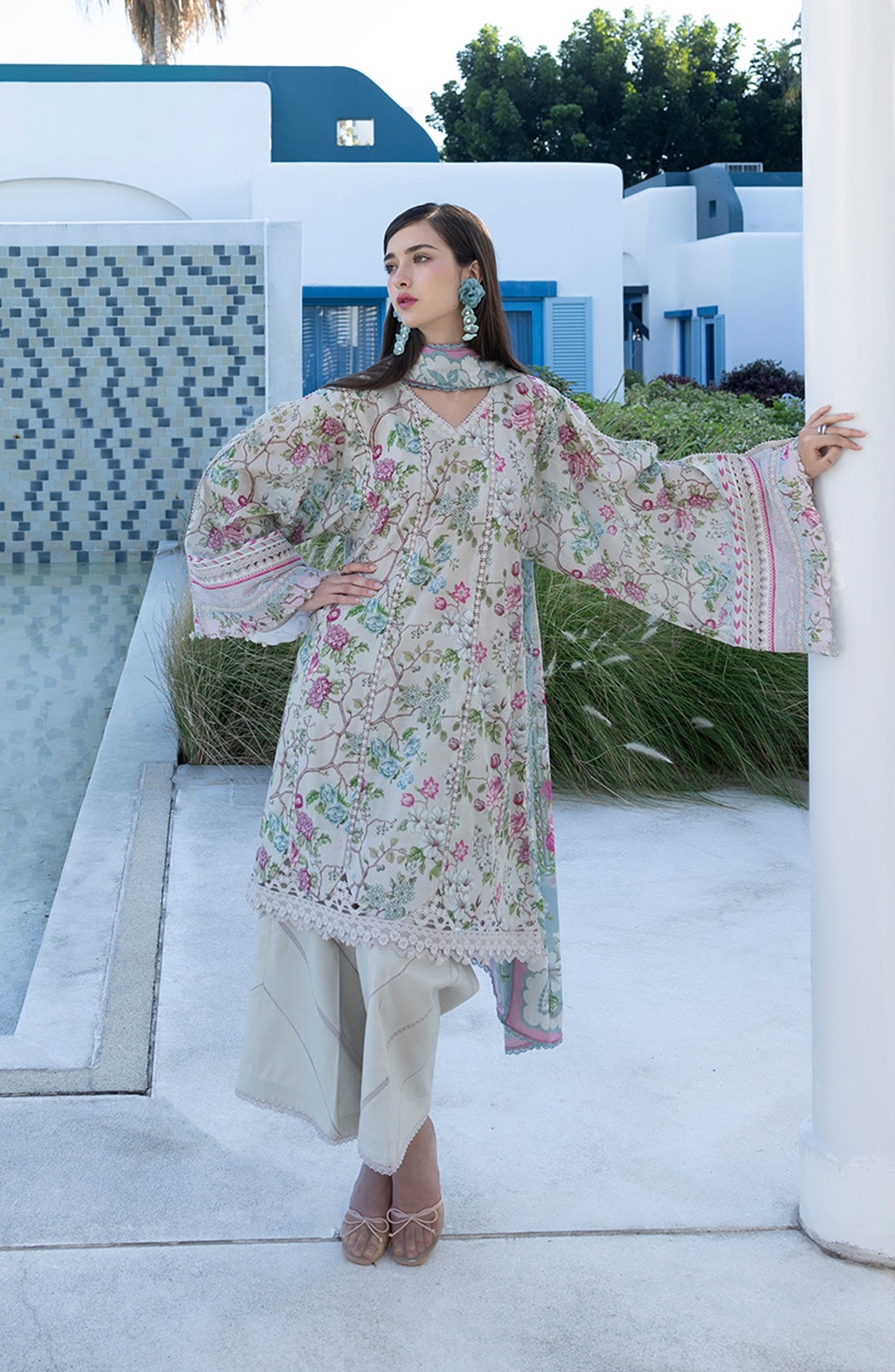 Santorini by Elaf Premium Digital Printed Lawn Unstitched 3 Piece Suit - EPN-8B FAIRYTALE - EL26SNT - Sky Blue - Summer Collection