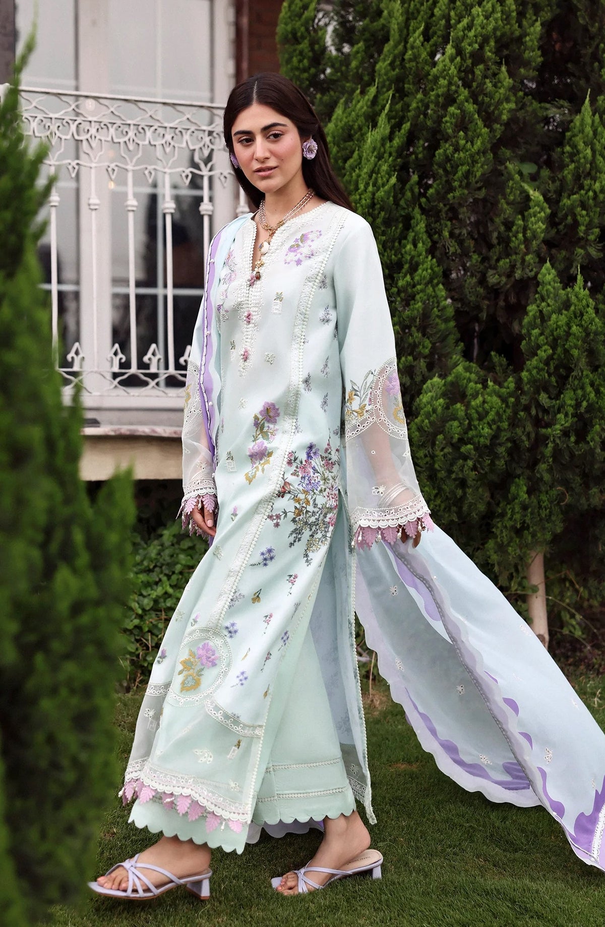 Sardinia Embroidered Lawn Unstitched 3 Piece Suit - Misty Morning - SRD26LW - Sky Blue - Summer Festive Collection
