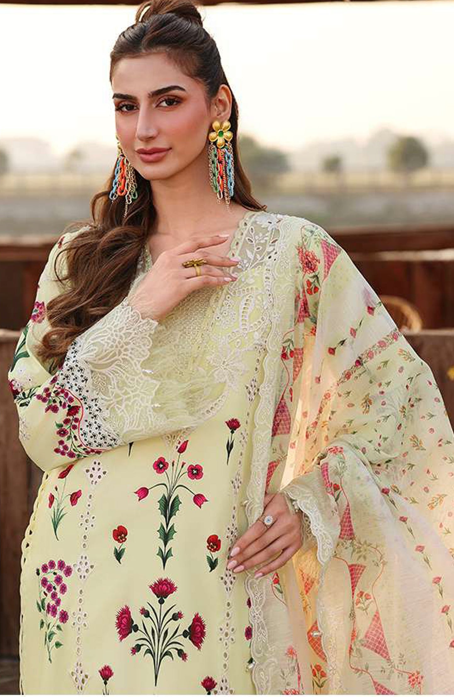 Sardinia Festive Embroidered Lawn Unstitched 3 Piece Suit - 1606-B SUNLIT - SRD26FS - Yellow - Spring Summer Collection
