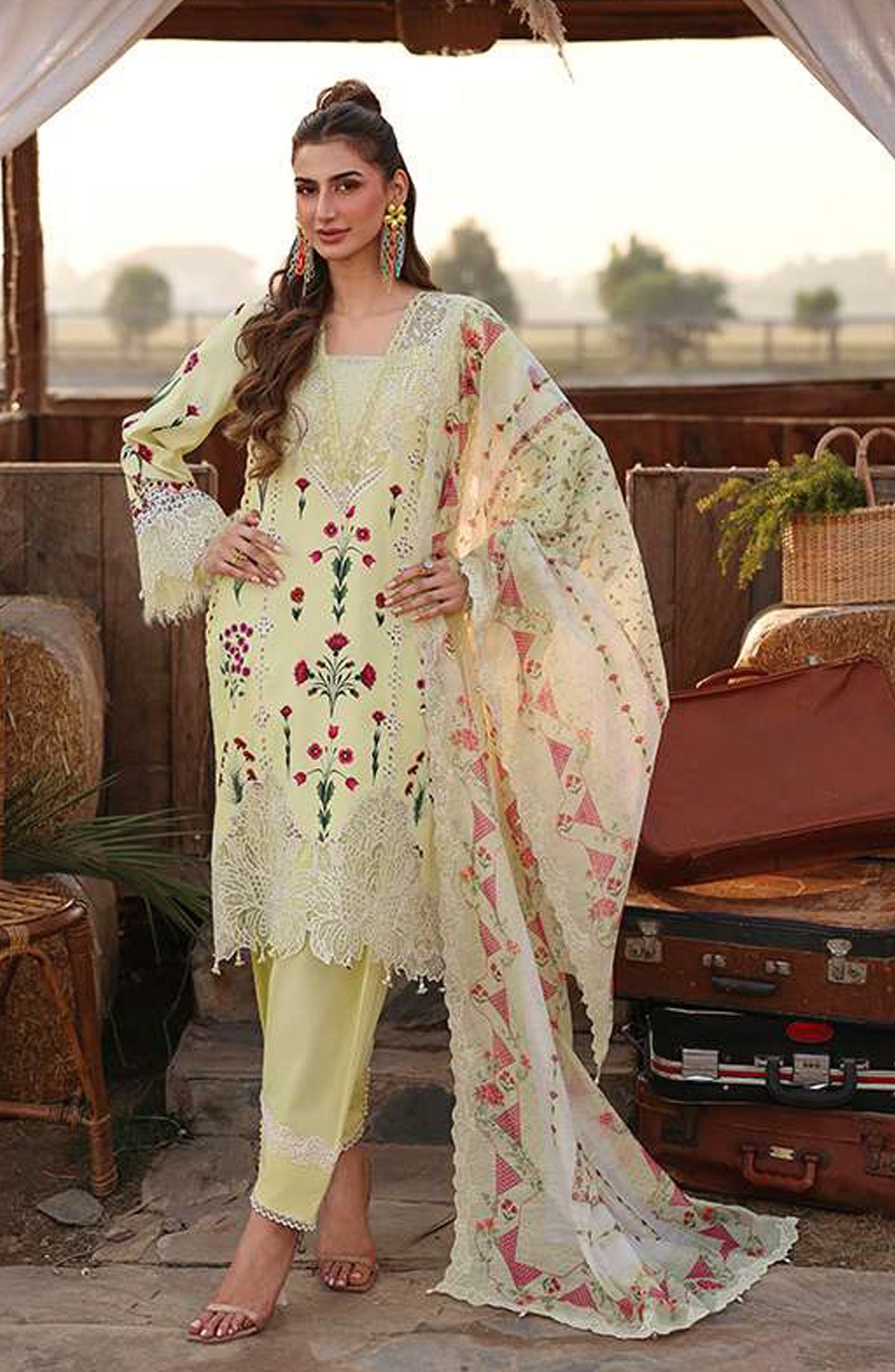 Sardinia Festive Embroidered Lawn Unstitched 3 Piece Suit - 1606-B SUNLIT - SRD26FS - Yellow - Spring Summer Collection