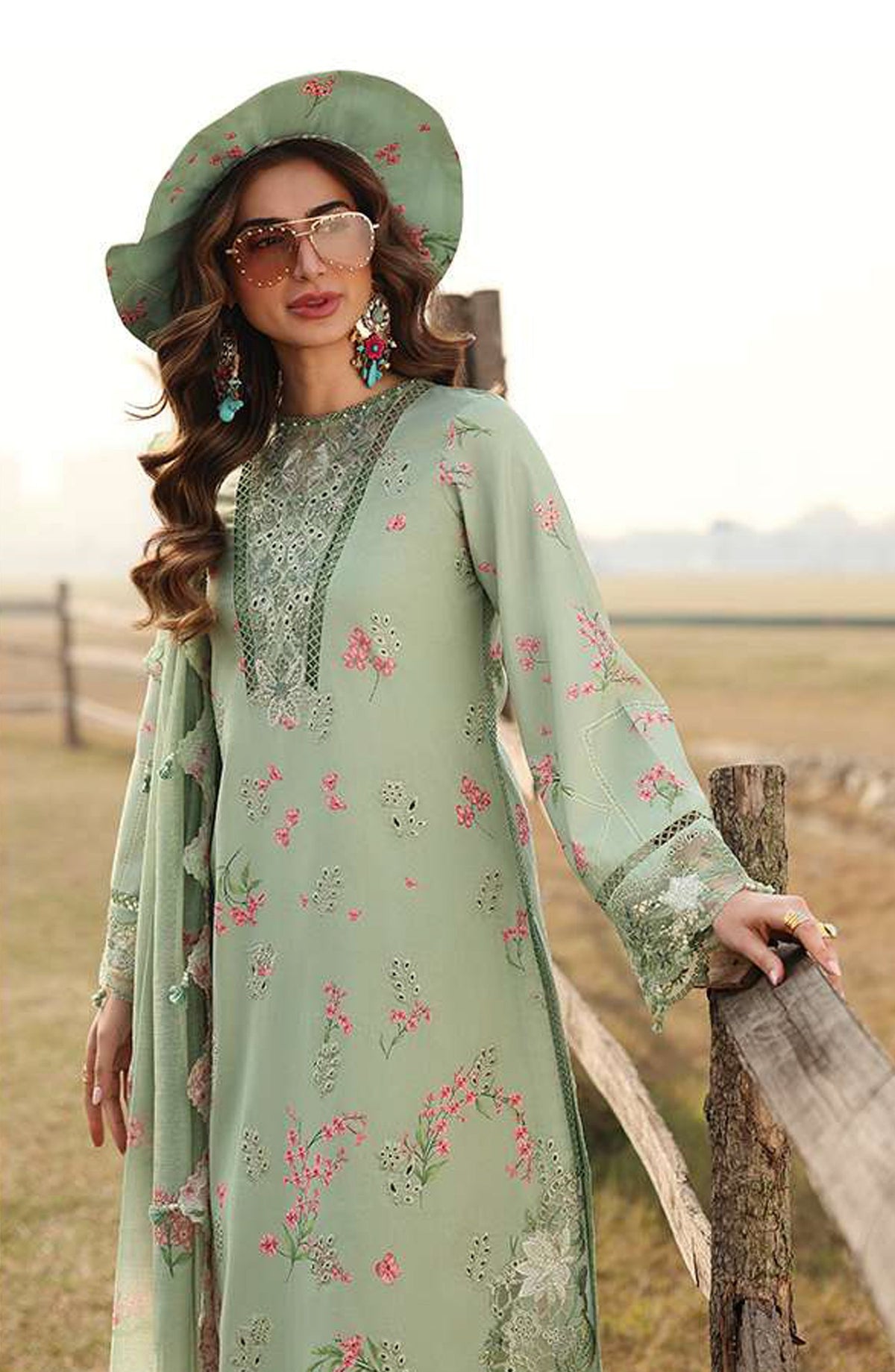 Sardinia Festive Embroidered Lawn Unstitched 3 Piece Suit - 1603-A WILLOW - SRD26FS - Green - Spring Summer Collection