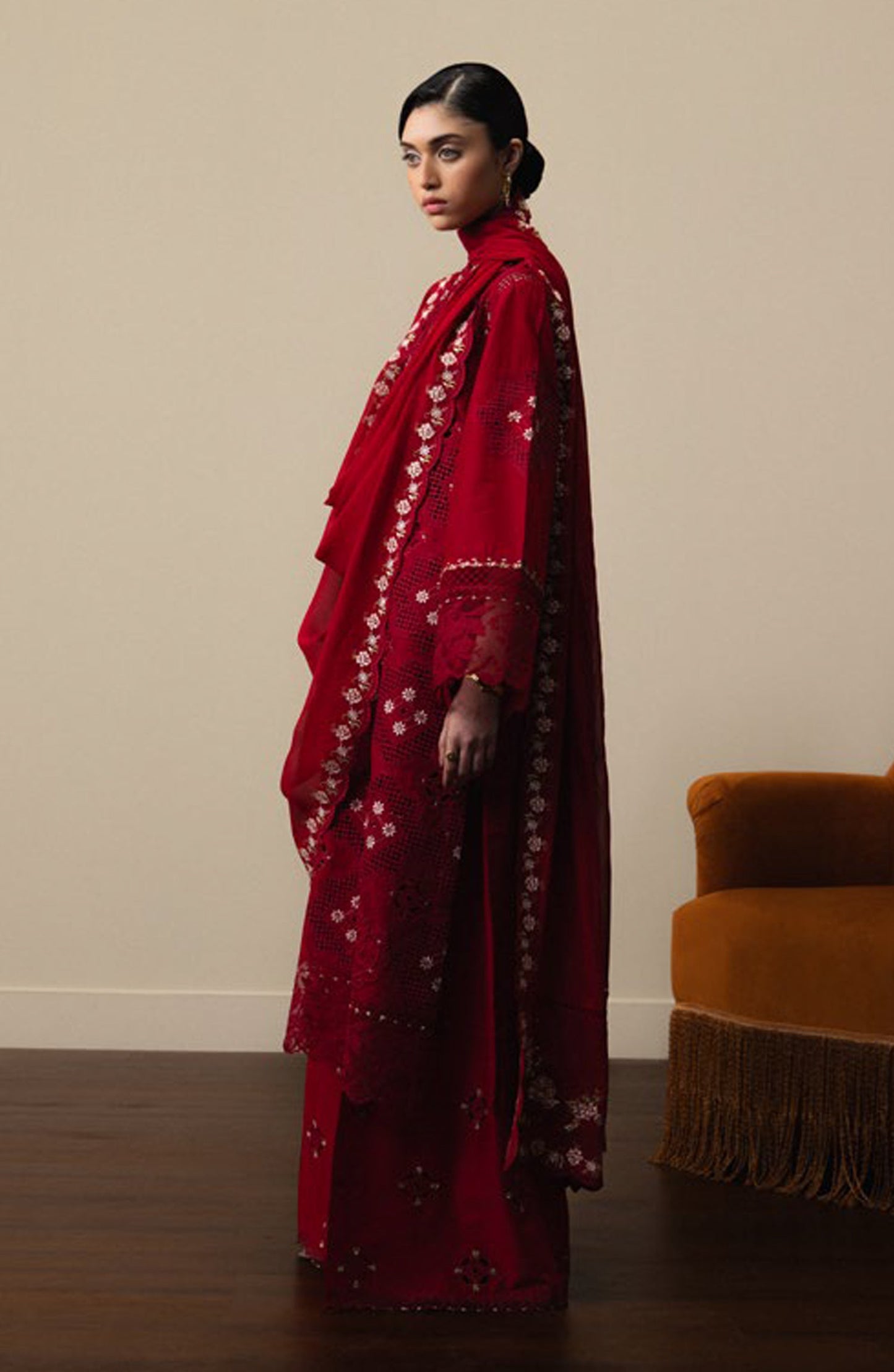 Satori by Zara Shahjahan Embroidered Lawn Unstitched 3 Piece Suit - AKARI-D8 - ZS26ST - Red - Luxury Summer Collection
