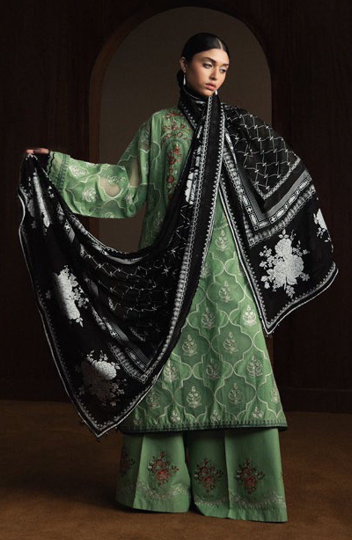 Satori by Zara Shahjahan Embroidered Lawn Unstitched 3 Piece Suit - MIDORIYA-D6 - ZS26ST - Green - Luxury Summer Collection