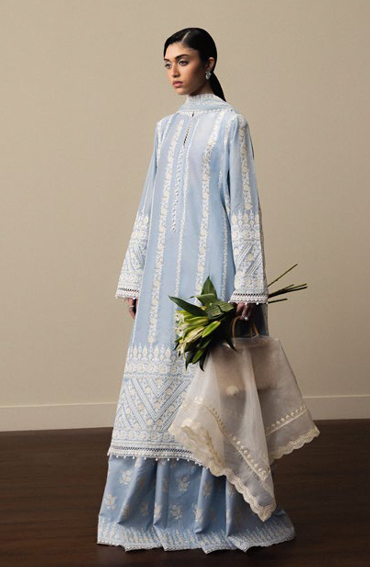 Satori by Zara Shahjahan Embroidered Lawn Unstitched 3 Piece Suit - AOYOMI-D1 - ZS26ST - Blue - Luxury Summer Collection