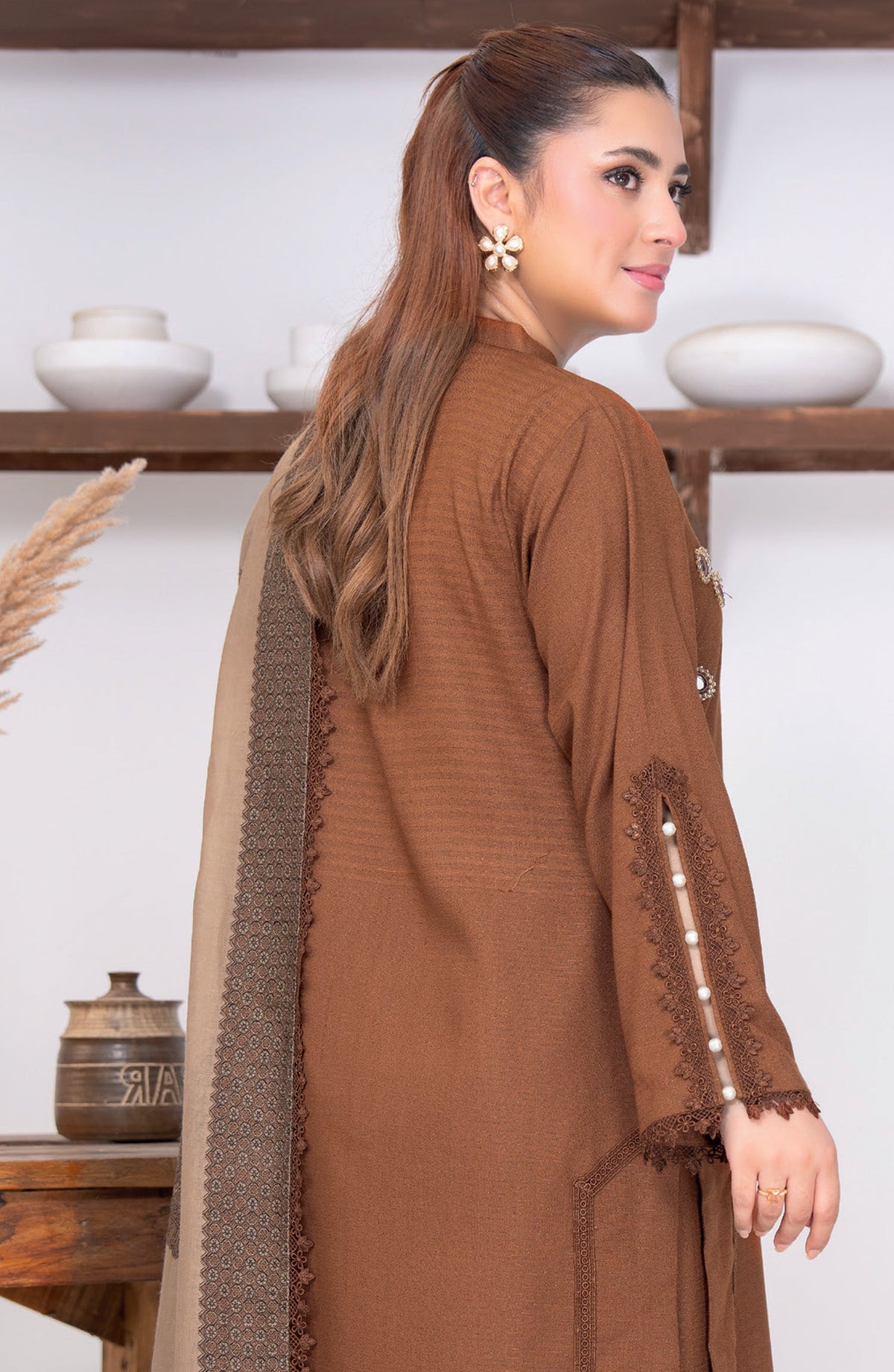 Sensation by Riaz Arts Premium Peach Unstitched 3 Piece Suit - D-06 - RA26SNT - Brown - Winter Collection