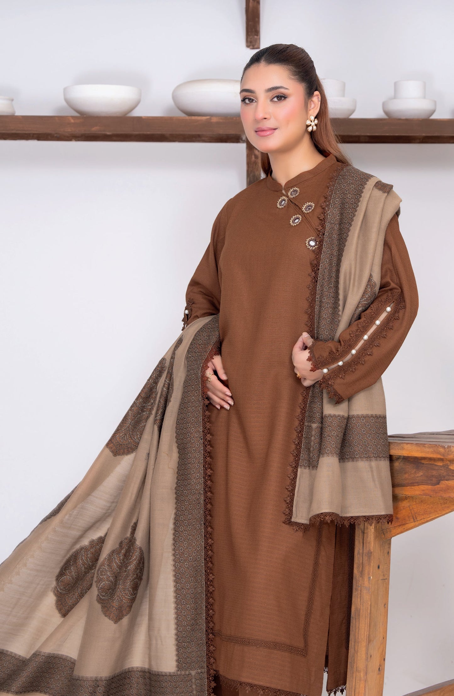 Sensation by Riaz Arts Premium Peach Unstitched 3 Piece Suit - D-06 - RA26SNT - Brown - Winter Collection