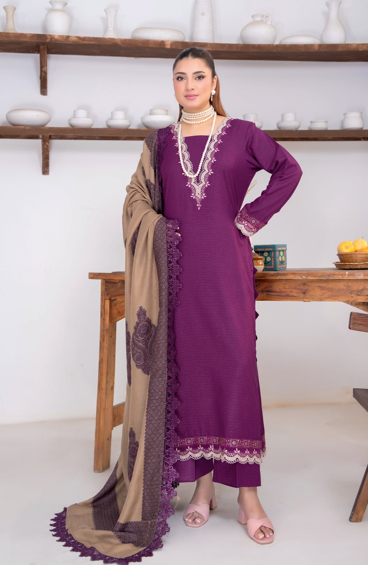 Sensation by Riaz Arts Premium Peach Unstitched 3 Piece Suit - D-05 - RA26SNT - Purple - Winter Collection
