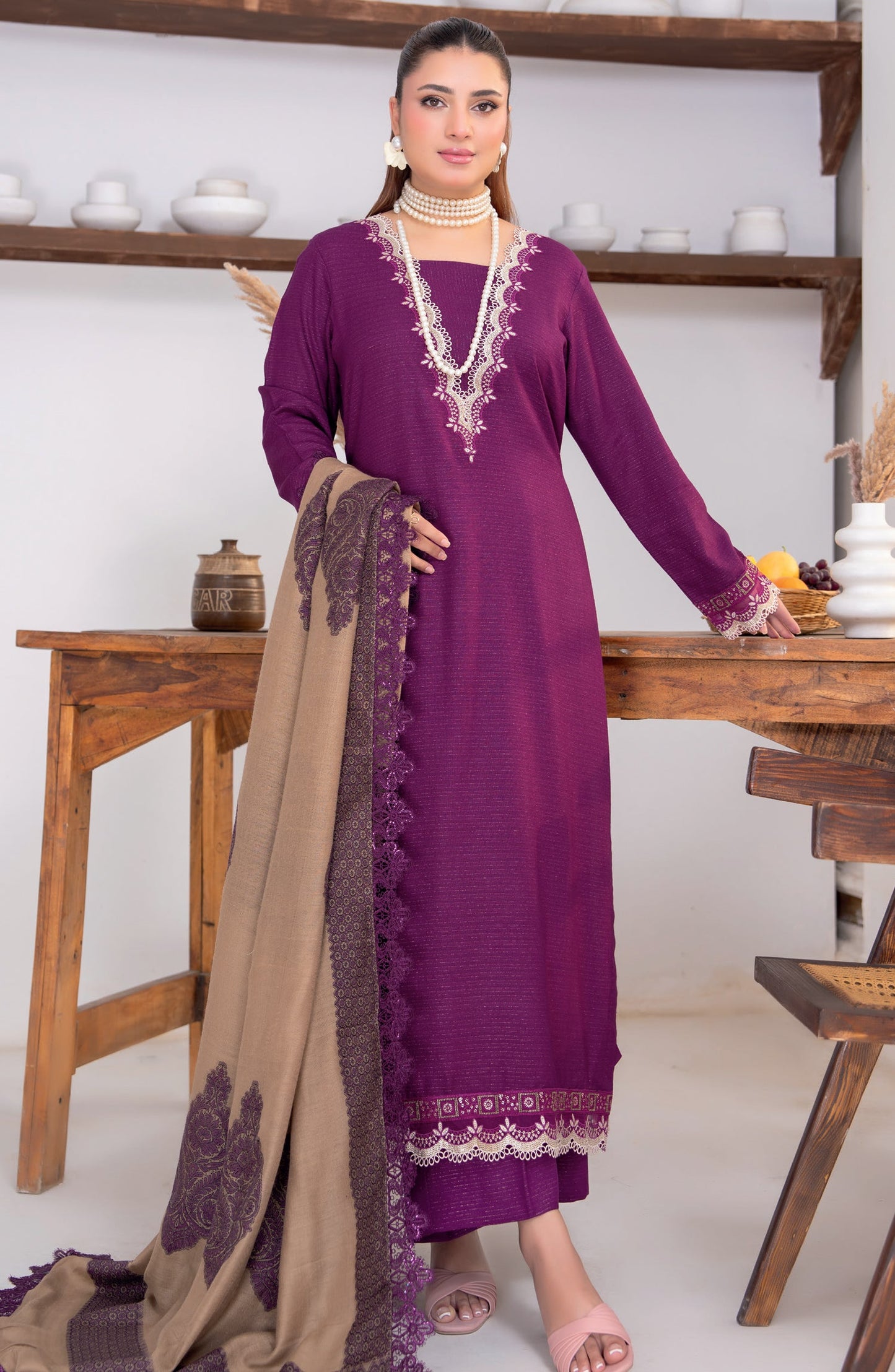 Sensation by Riaz Arts Premium Peach Unstitched 3 Piece Suit - D-05 - RA26SNT - Purple - Winter Collection