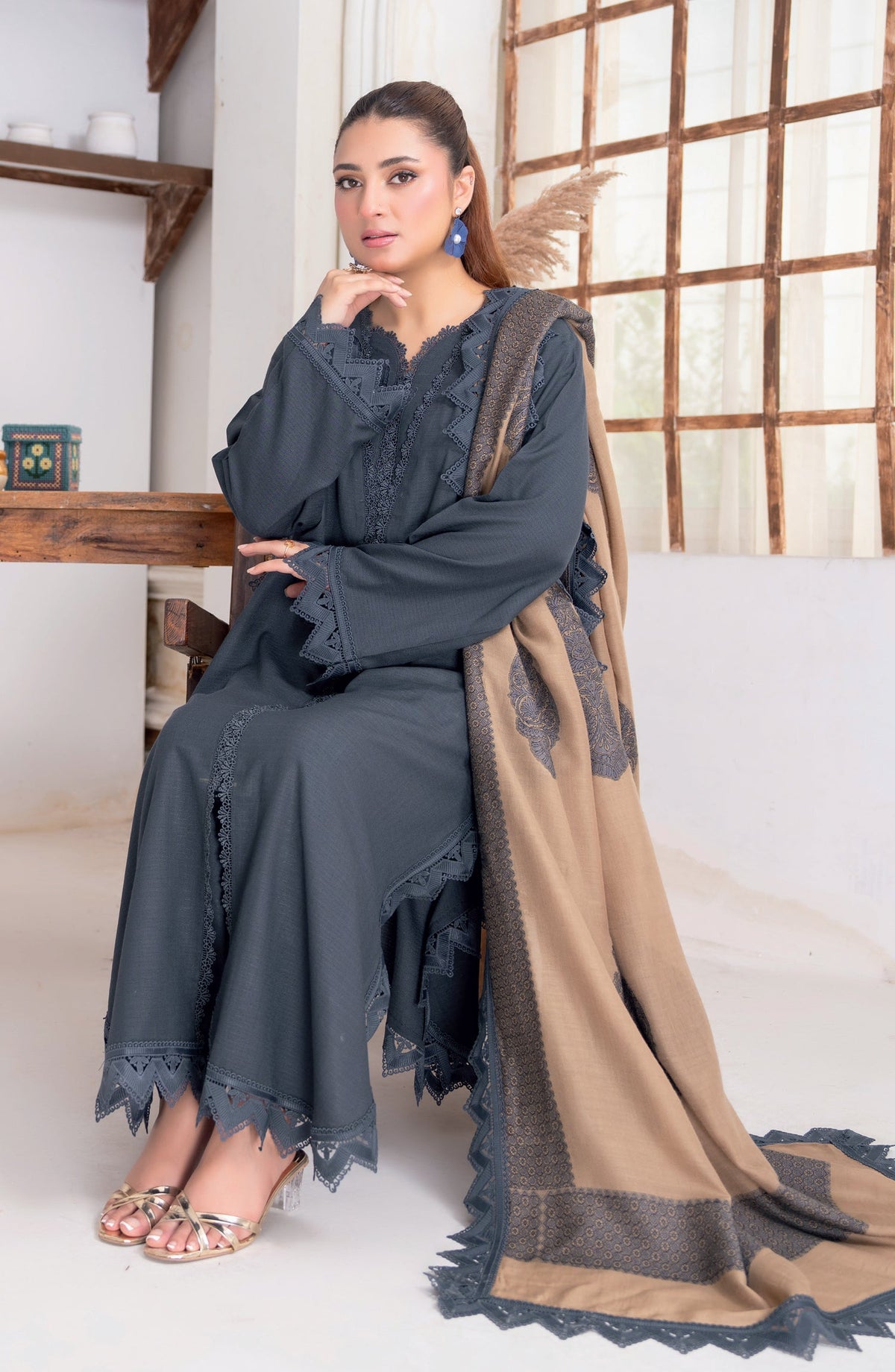 Sensation by Riaz Arts Premium Peach Unstitched 3 Piece Suit - D-04 - RA26SNT - Blue - Winter Collection