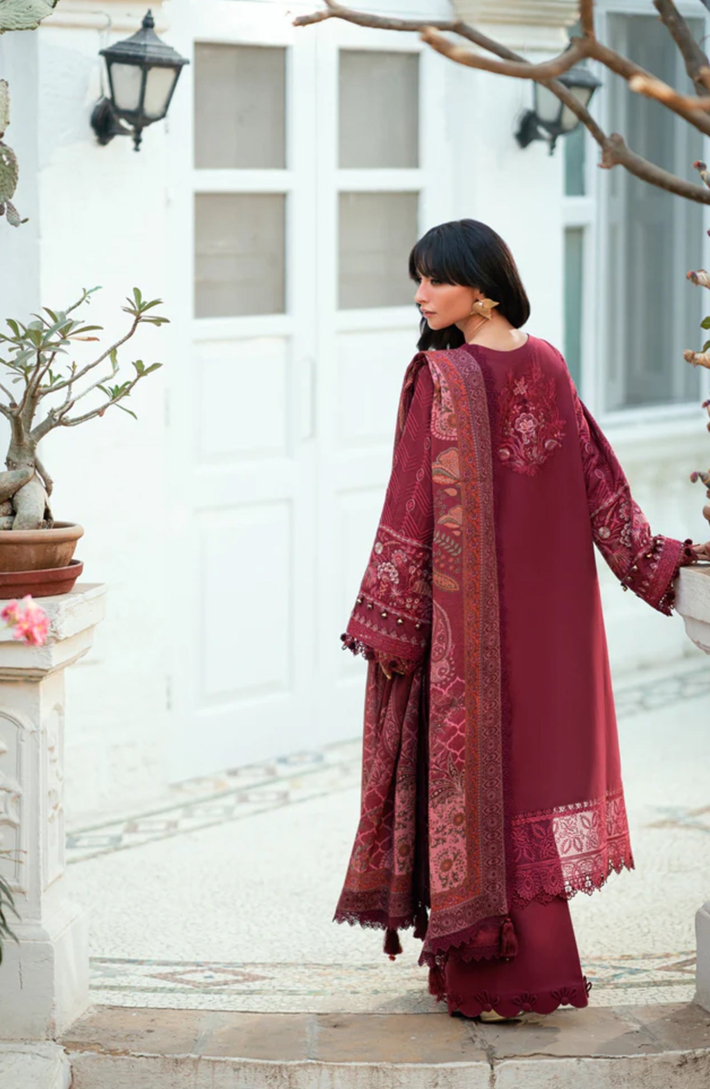 Serenity by Florent Luxury Embroidered Karandi Unstitched 3 Piece Suit - FNS-03A - FL25SRN - Maroon - Winter Collection