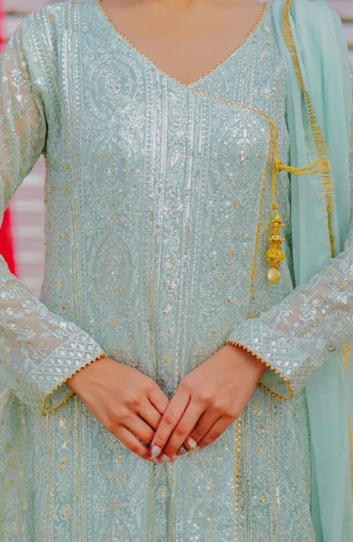Shaadiyaan Embroidered Chiffon Stitched 3 Piece Suit - JANAAN - ALS25SHD - Mint Green - Festive Collection