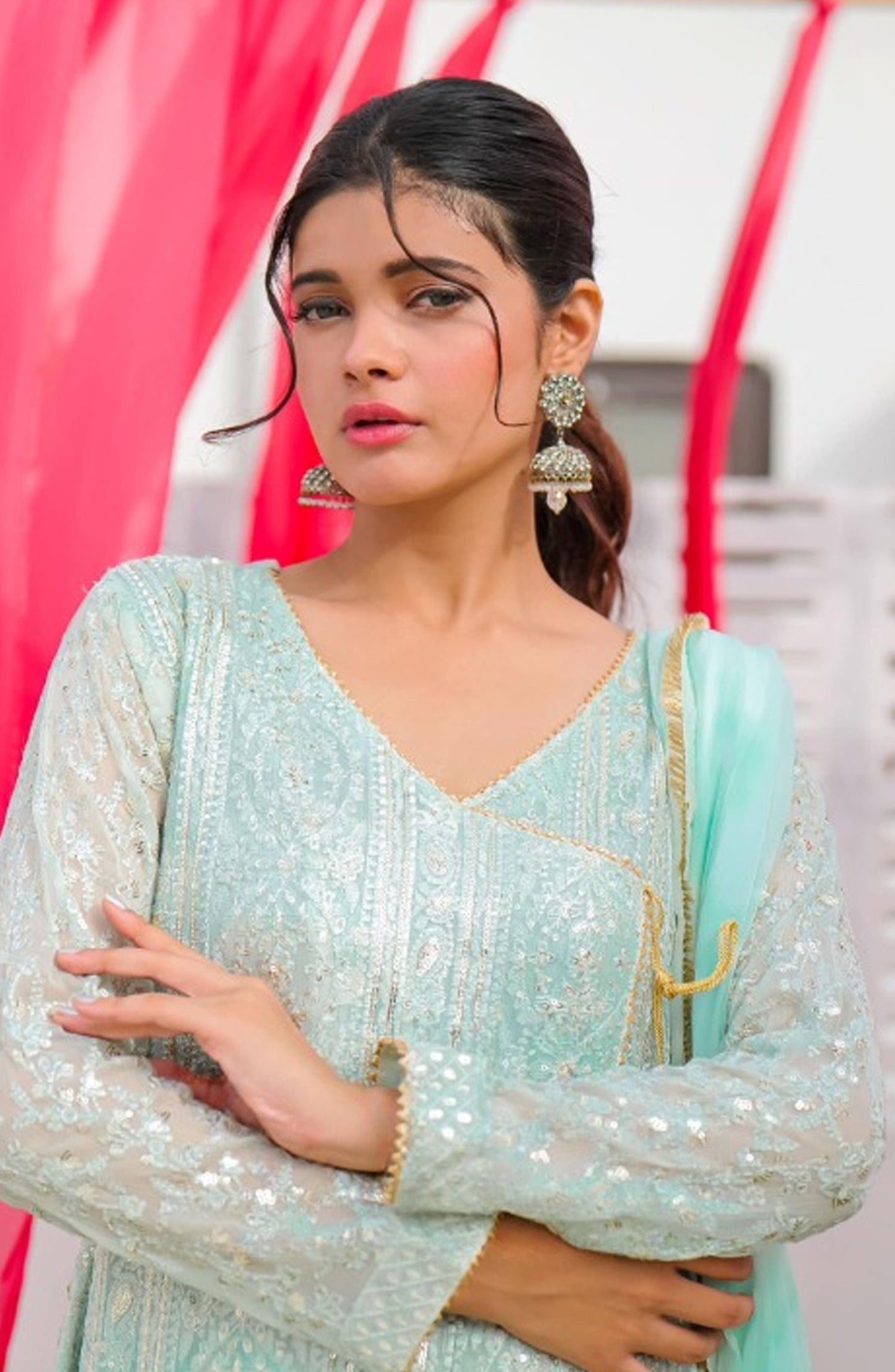 Shaadiyaan Embroidered Chiffon Stitched 3 Piece Suit - JANAAN - ALS25SHD - Mint Green - Festive Collection
