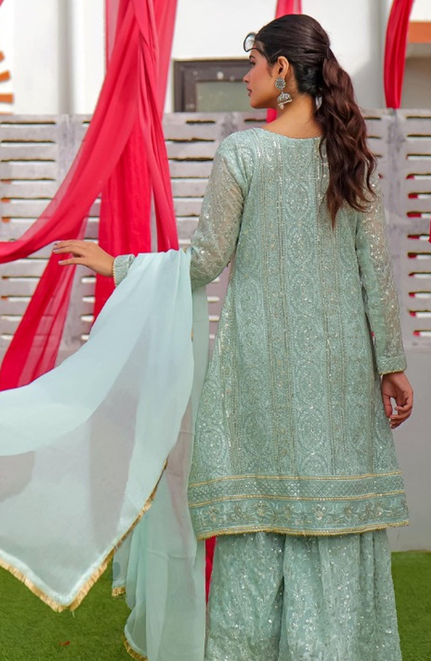 Shaadiyaan Embroidered Chiffon Stitched 3 Piece Suit - JANAAN - ALS25SHD - Mint Green - Festive Collection