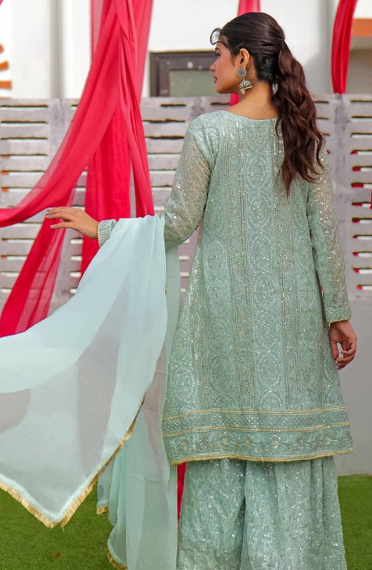 Shaadiyaan Embroidered Chiffon Stitched 3 Piece Suit - JANAAN - ALS25SHD - Mint Green - Festive Collection