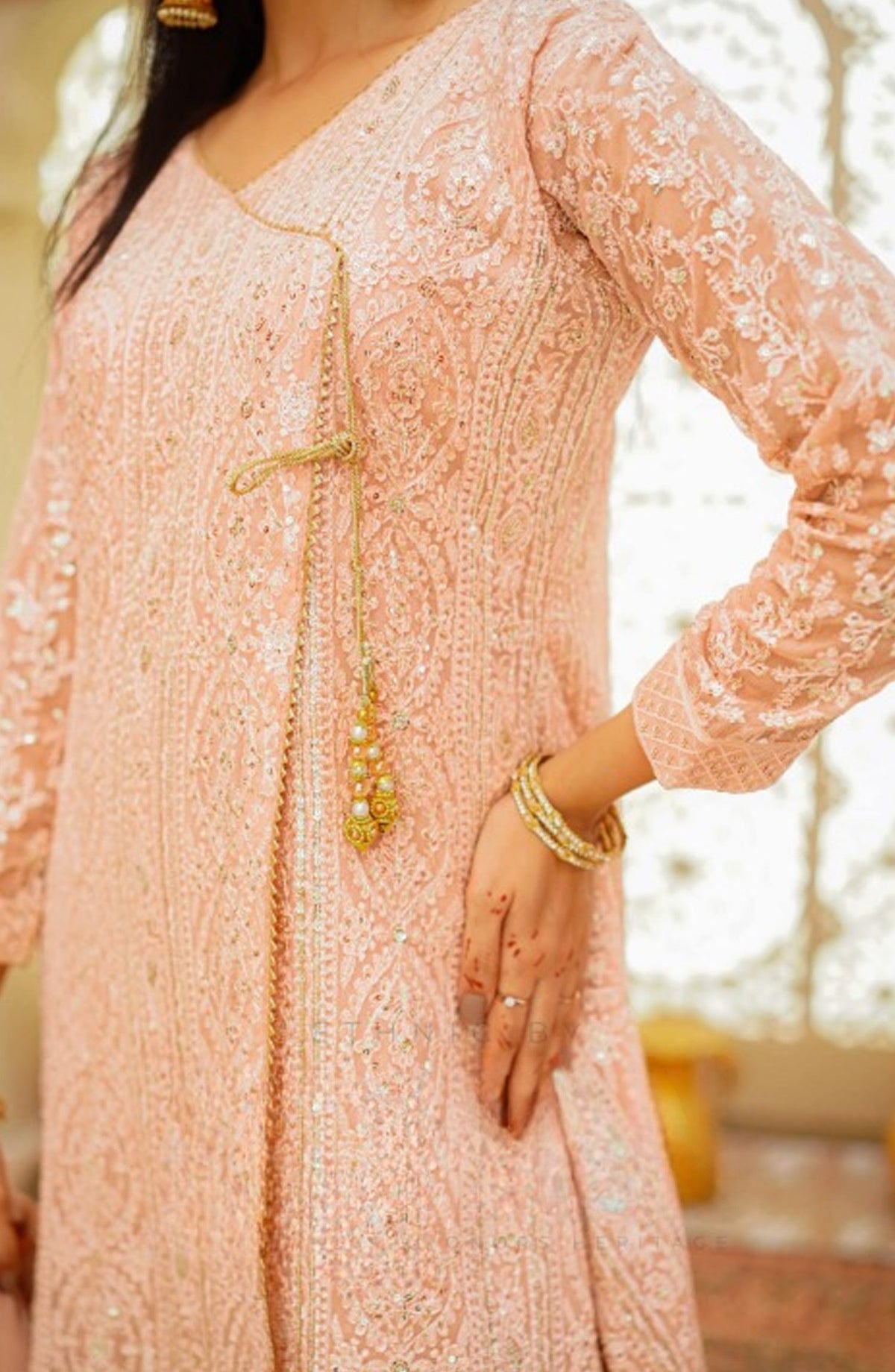 Shaadiyaan Embroidered Chiffon Stitched 3 Piece Suit - JANAAN - ALS25SHD - Peach - Festive Collection