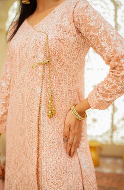 Shaadiyaan Embroidered Chiffon Stitched 3 Piece Suit - JANAAN - ALS25SHD - Peach - Festive Collection