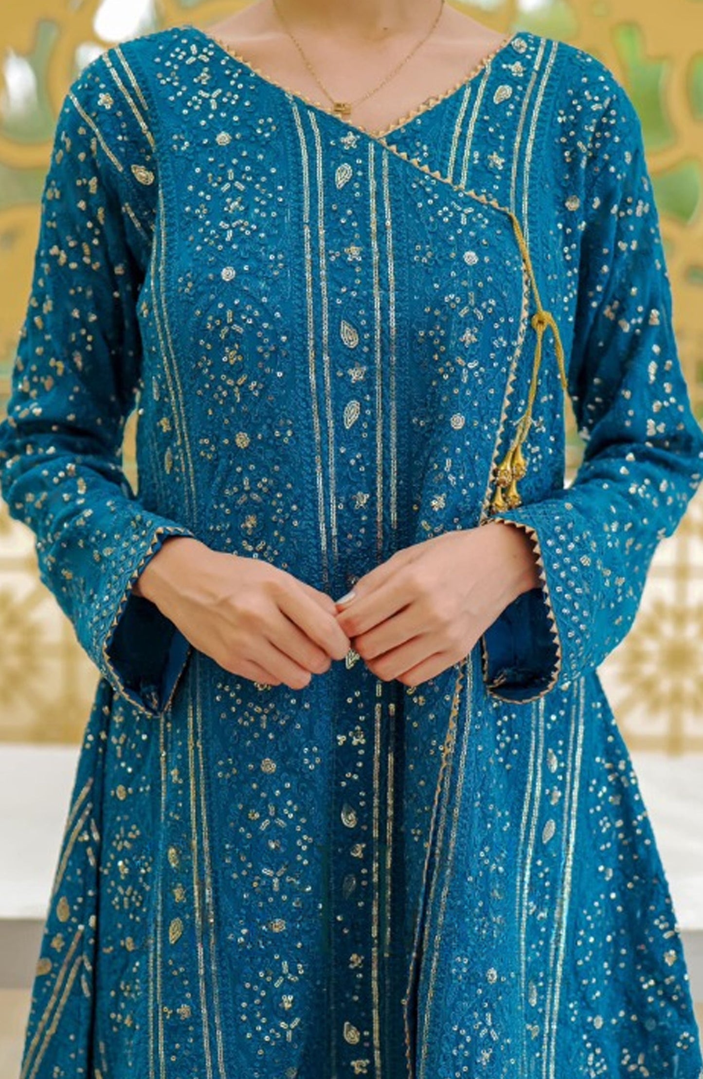 Shaadiyaan Embroidered Chiffon Stitched 3 Piece Suit - JANAAN - ALS25SHD - Peacock - Festive Collection