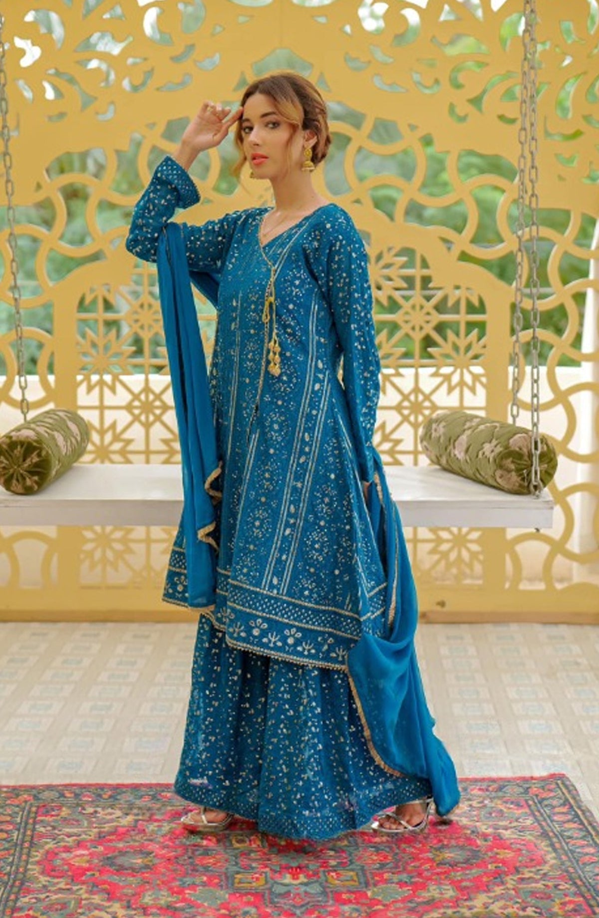 Shaadiyaan Embroidered Chiffon Stitched 3 Piece Suit - JANAAN - ALS25SHD - Peacock - Festive Collection