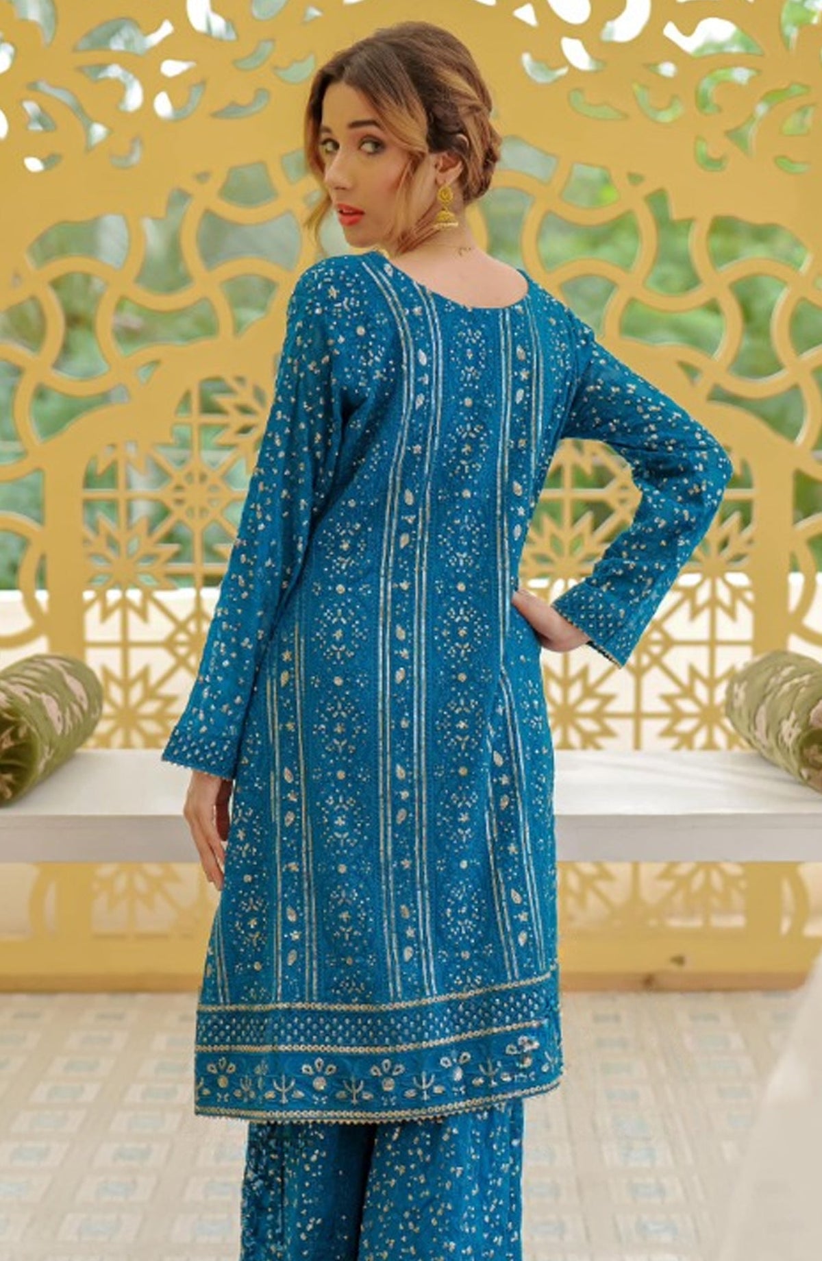 Shaadiyaan Embroidered Chiffon Stitched 3 Piece Suit - JANAAN - ALS25SHD - Peacock - Festive Collection