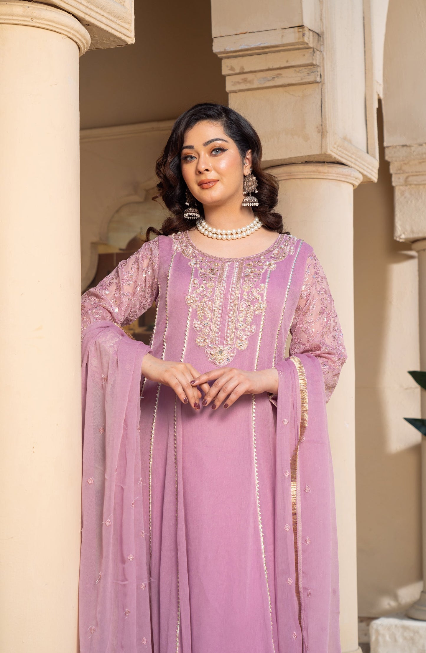 Shaadiyaan Embroidered Chiffon Stitched 3 Piece Suit - RAANI - ALS25SHD - Lilac - Festive Collection