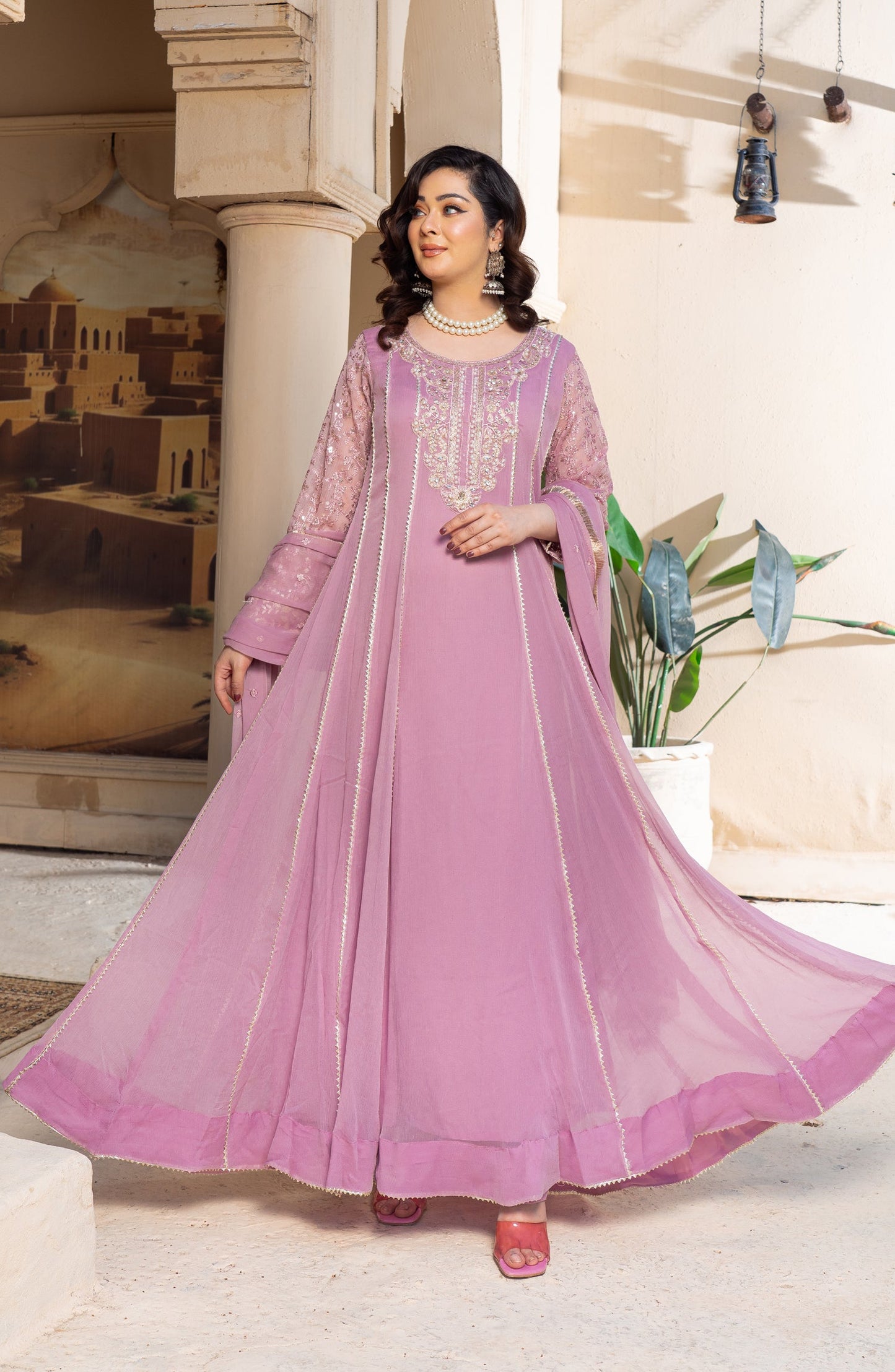 Shaadiyaan Embroidered Chiffon Stitched 3 Piece Suit - RAANI - ALS25SHD - Lilac - Festive Collection