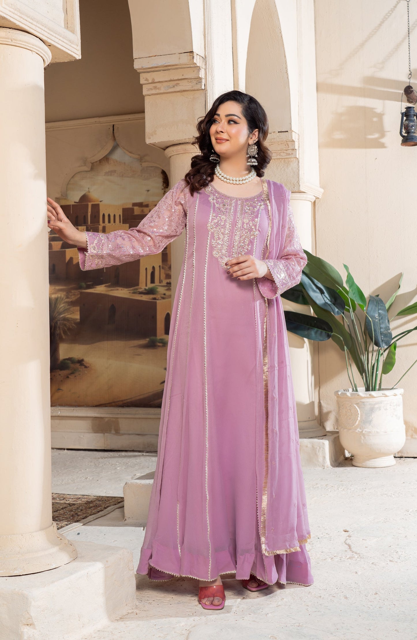 Shaadiyaan Embroidered Chiffon Stitched 3 Piece Suit - RAANI - ALS25SHD - Lilac - Festive Collection