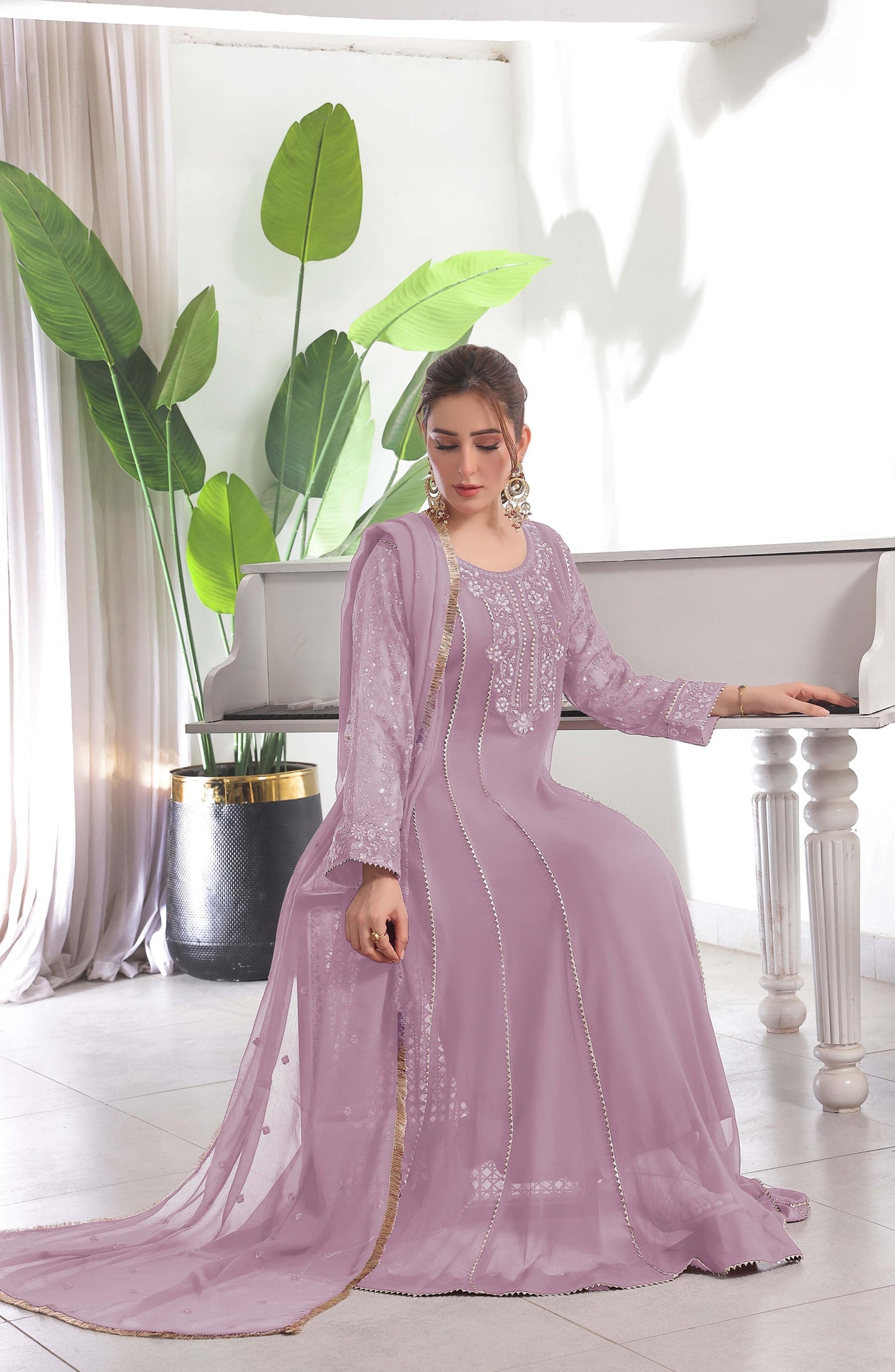 Shaadiyaan Embroidered Chiffon Stitched 3 Piece Suit - RAANI - ALS25SHD - Lilac - Festive Collection