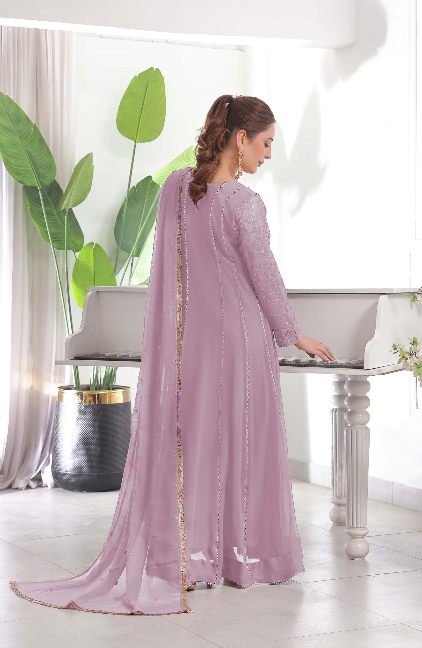 Shaadiyaan Embroidered Chiffon Stitched 3 Piece Suit - RAANI - ALS25SHD - Lilac - Festive Collection