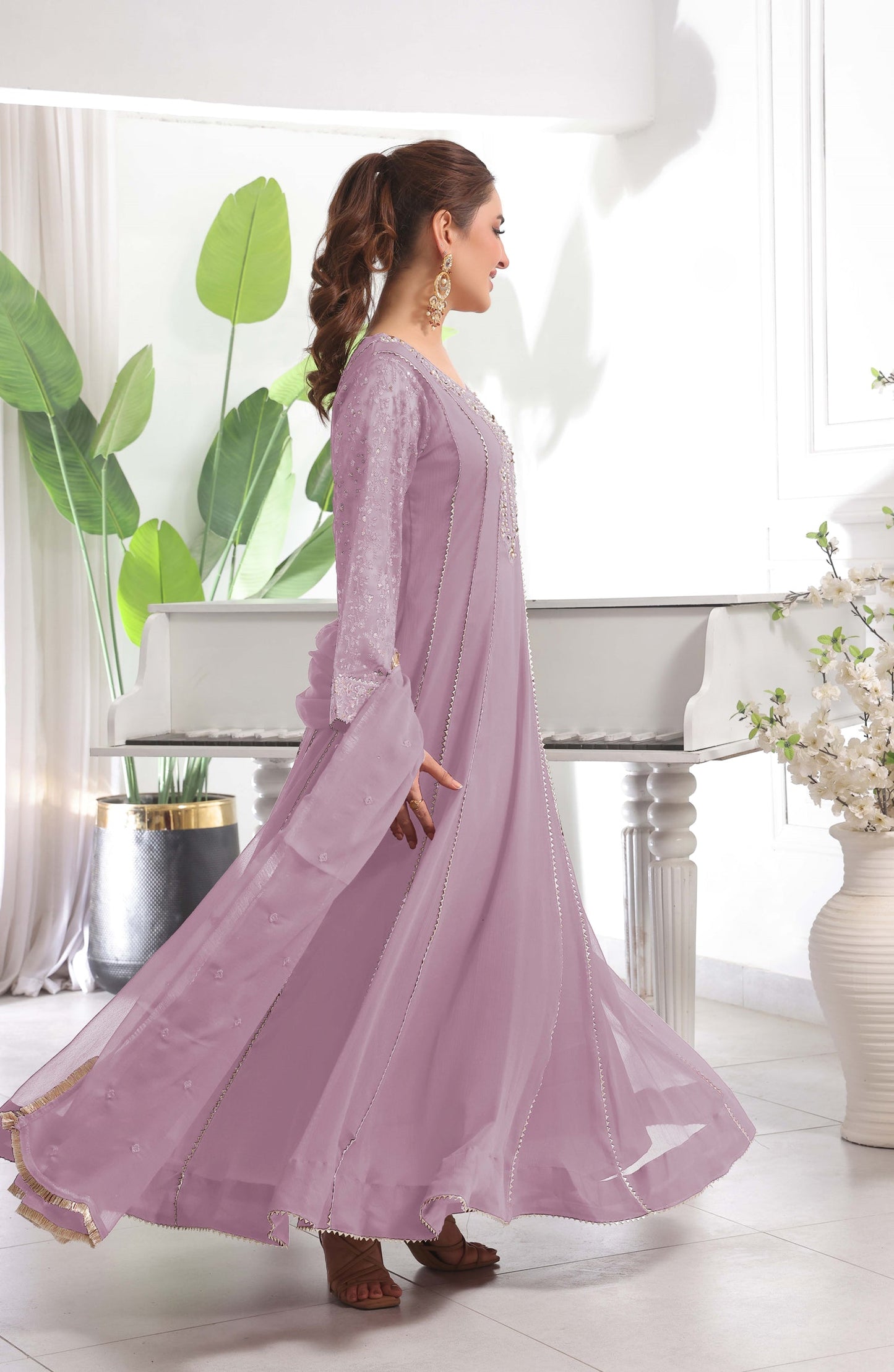 Shaadiyaan Embroidered Chiffon Stitched 3 Piece Suit - RAANI - ALS25SHD - Lilac - Festive Collection