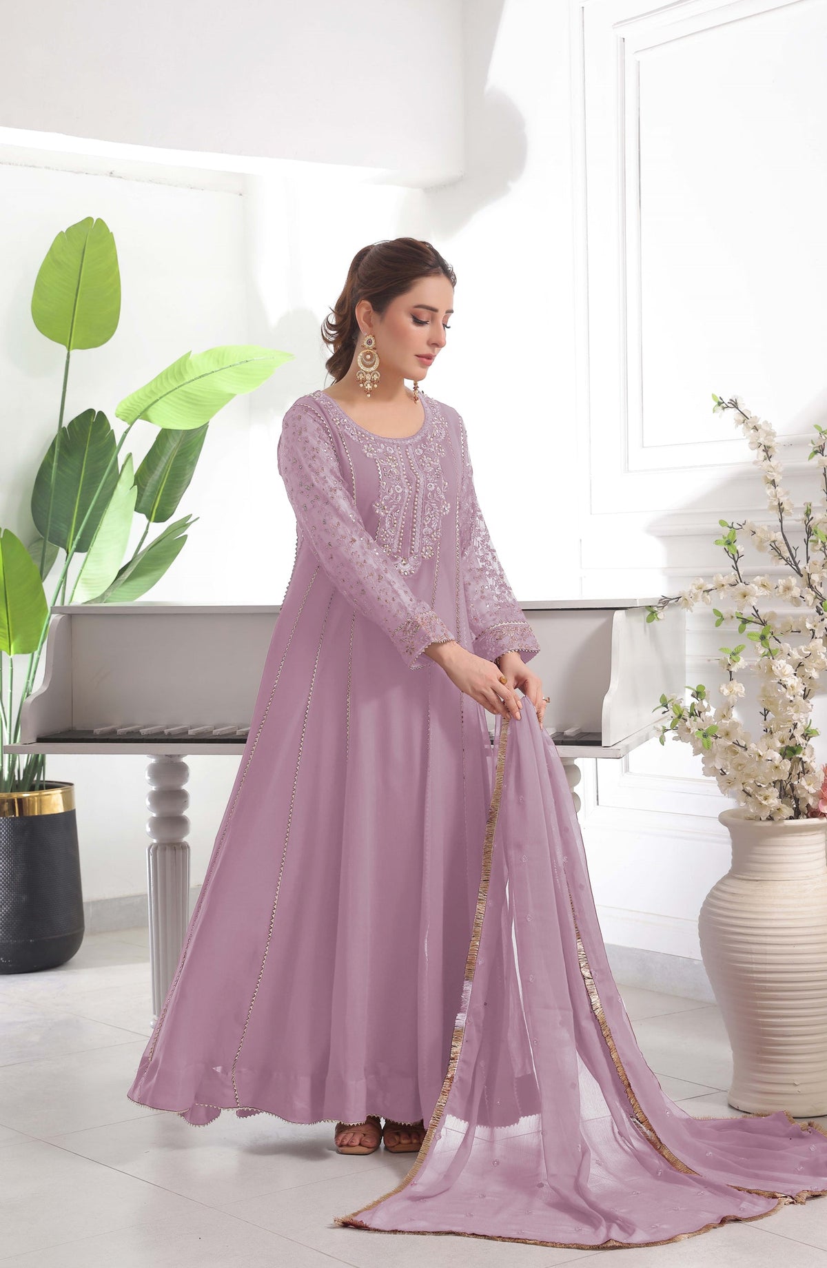 Shaadiyaan Embroidered Chiffon Stitched 3 Piece Suit - RAANI - ALS25SHD - Lilac - Festive Collection