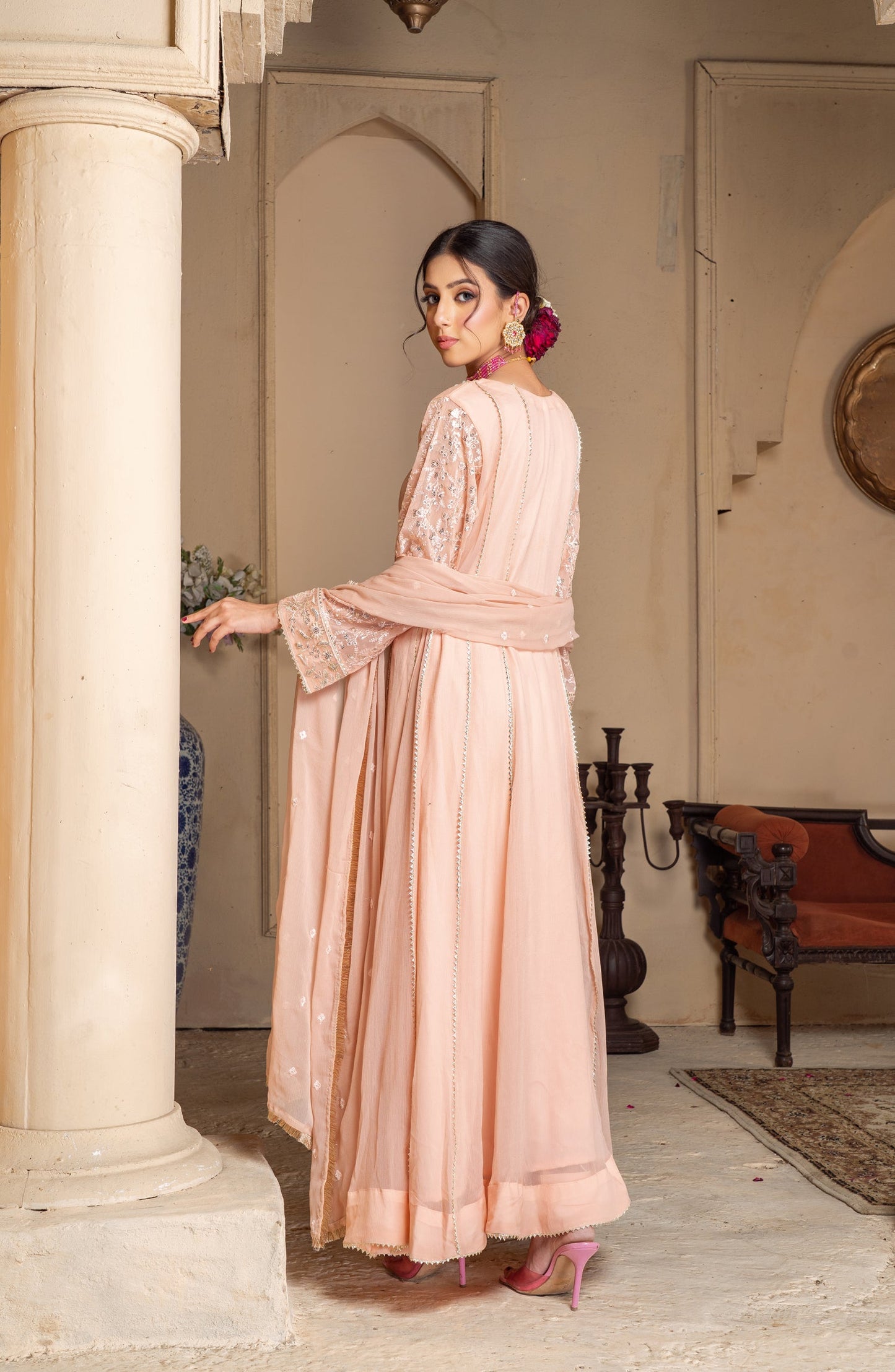 Shaadiyaan Embroidered Chiffon Stitched 3 Piece Suit - RAANI - ALS25SHD - Peach - Festive Collection