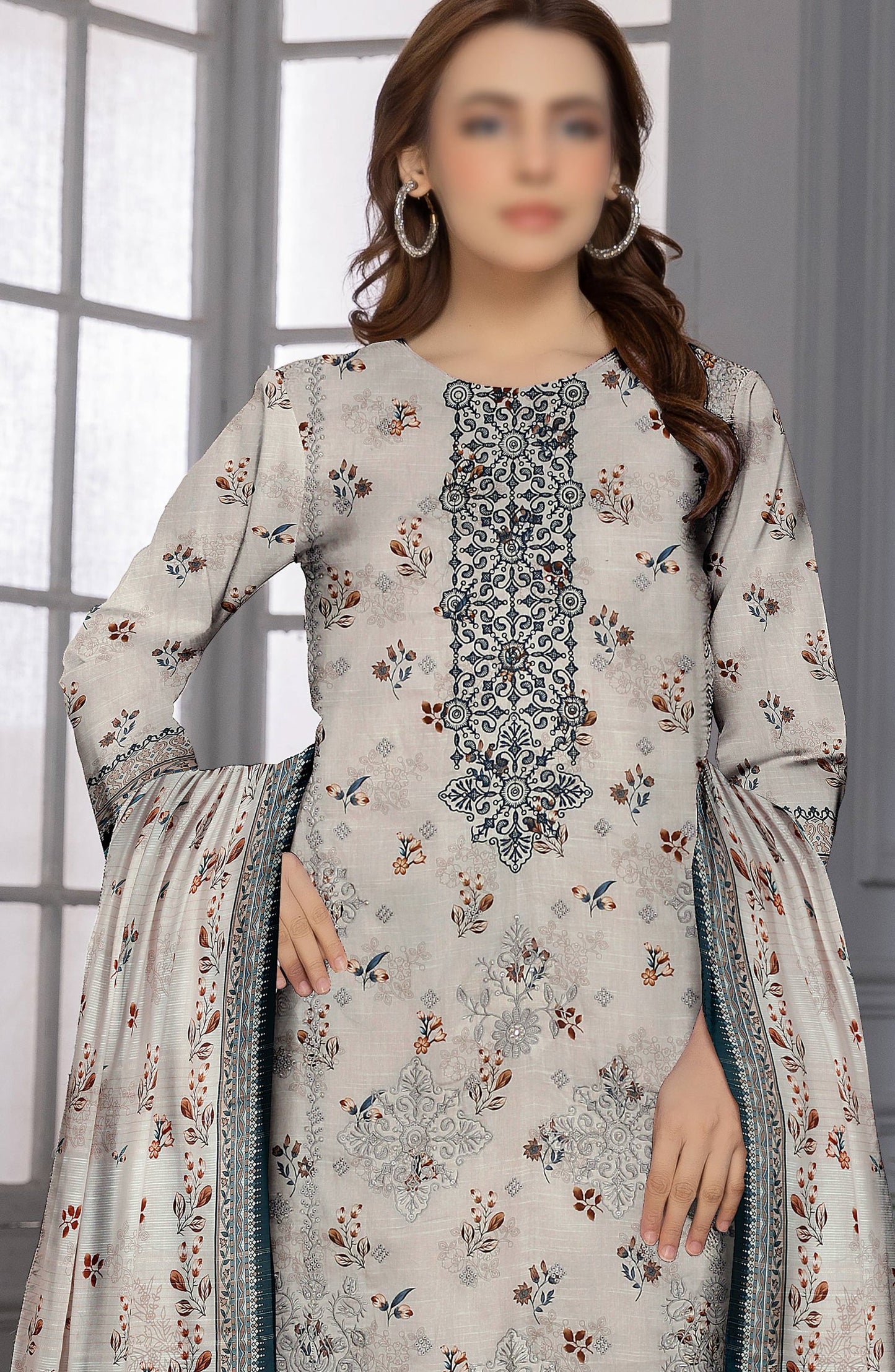 Shades by Al Karim Embroidered Lawn Unstitched 3 Piece Suit - D-10 - AK26HDS - Off White - Summer Collection
