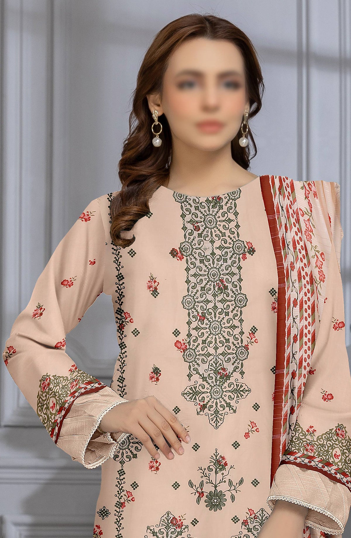 Shades by Embroidered Lawn Unstitched 3 Piece Suit - D-08 - AK26HDS - Peach - Summer Collection