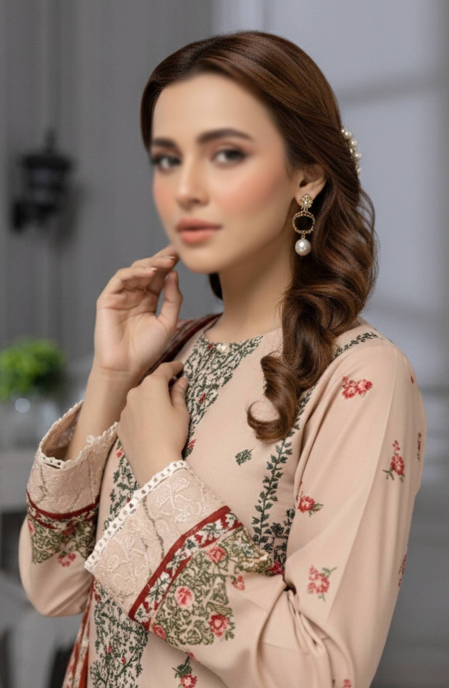 Shades by Al Karim Embroidered Lawn Unstitched 3 Piece Suit - D-08 - AK26HDS - Peach - Summer Collection