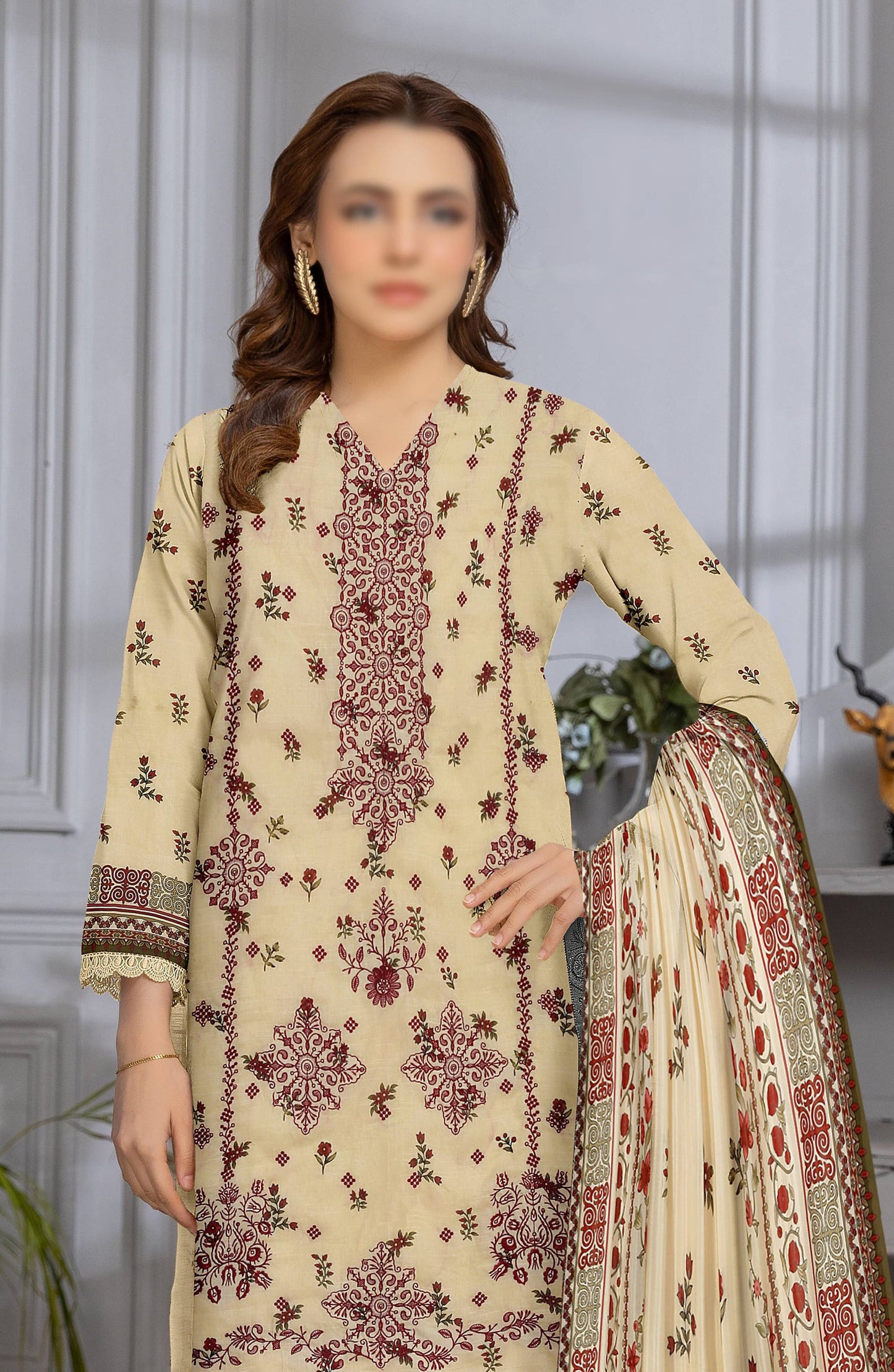 Shades by Al Karim Embroidered Lawn Unstitched 3 Piece Suit - D-07 - AK26HDS - Yellow - Summer Collection