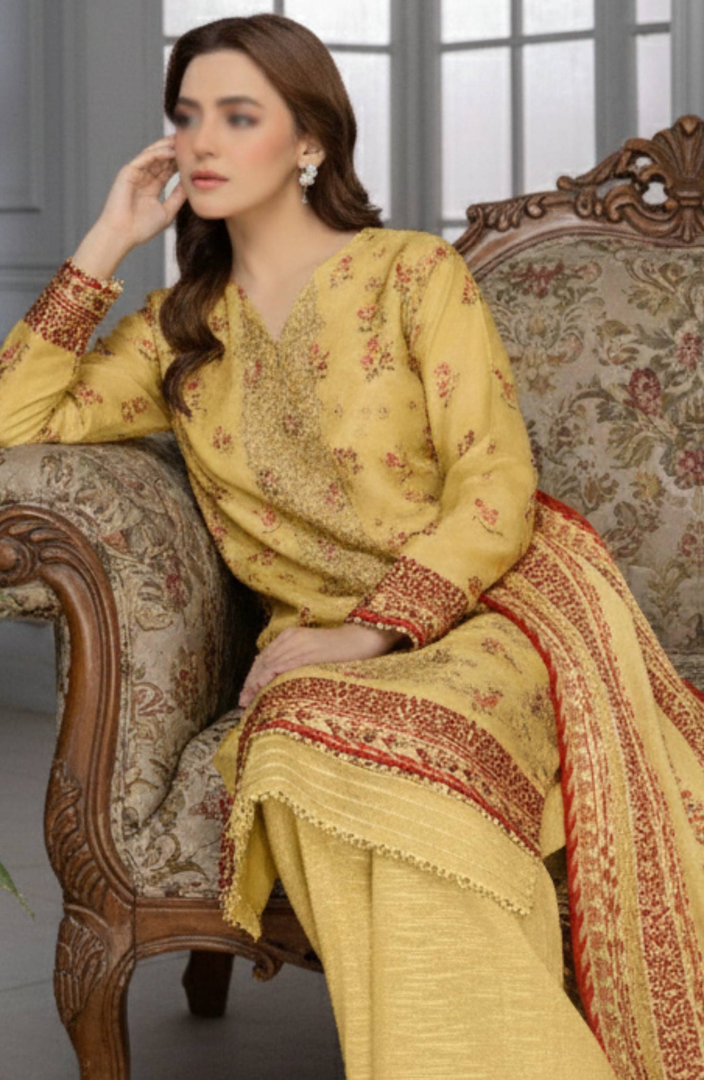 Shades by Al Karim Embroidered Lawn Unstitched 3 Piece Suit - D-05 - AK26HDS - Yellow - Summer Collection